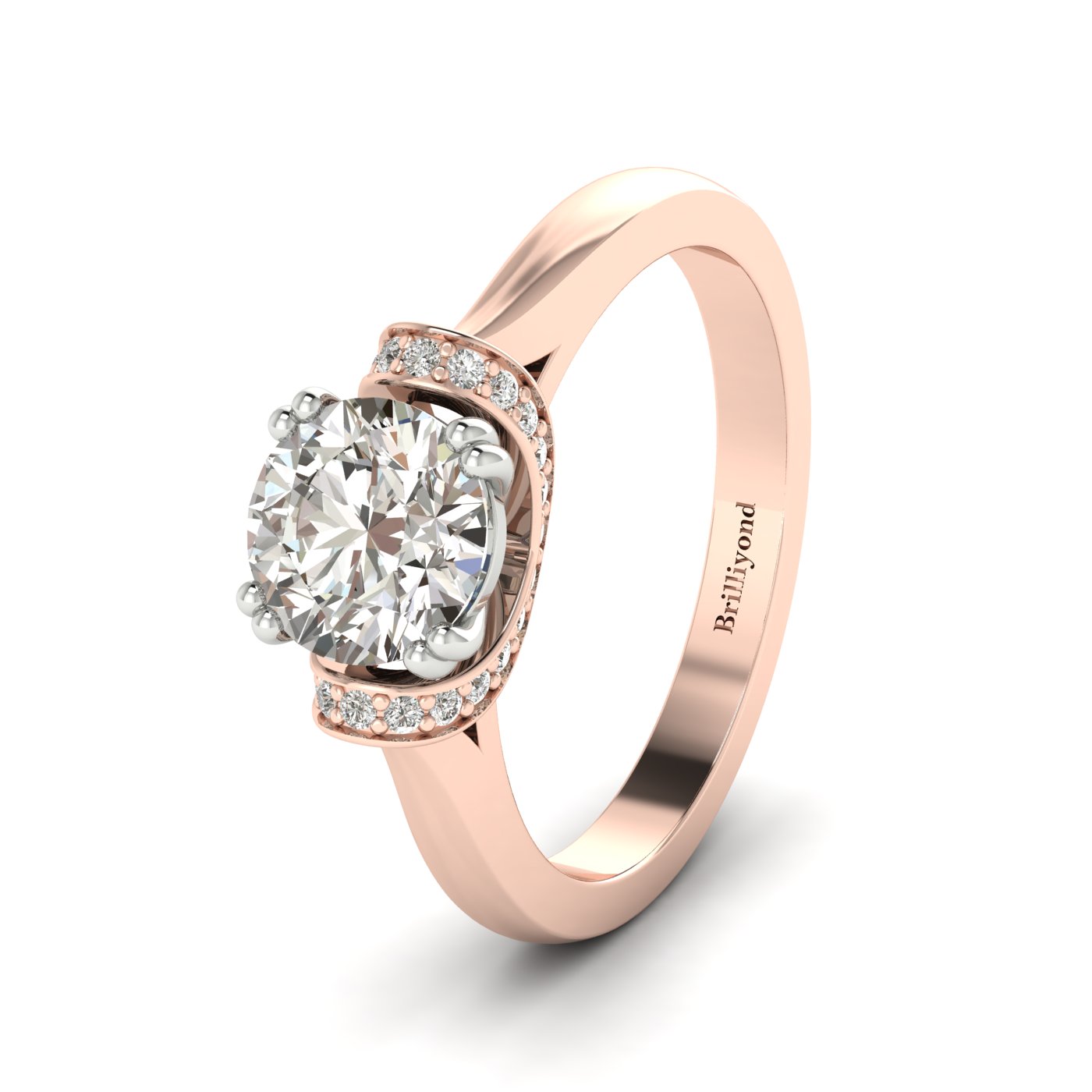 White Sapphire Rose Gold Two Tone Engagement Ring Passiflora