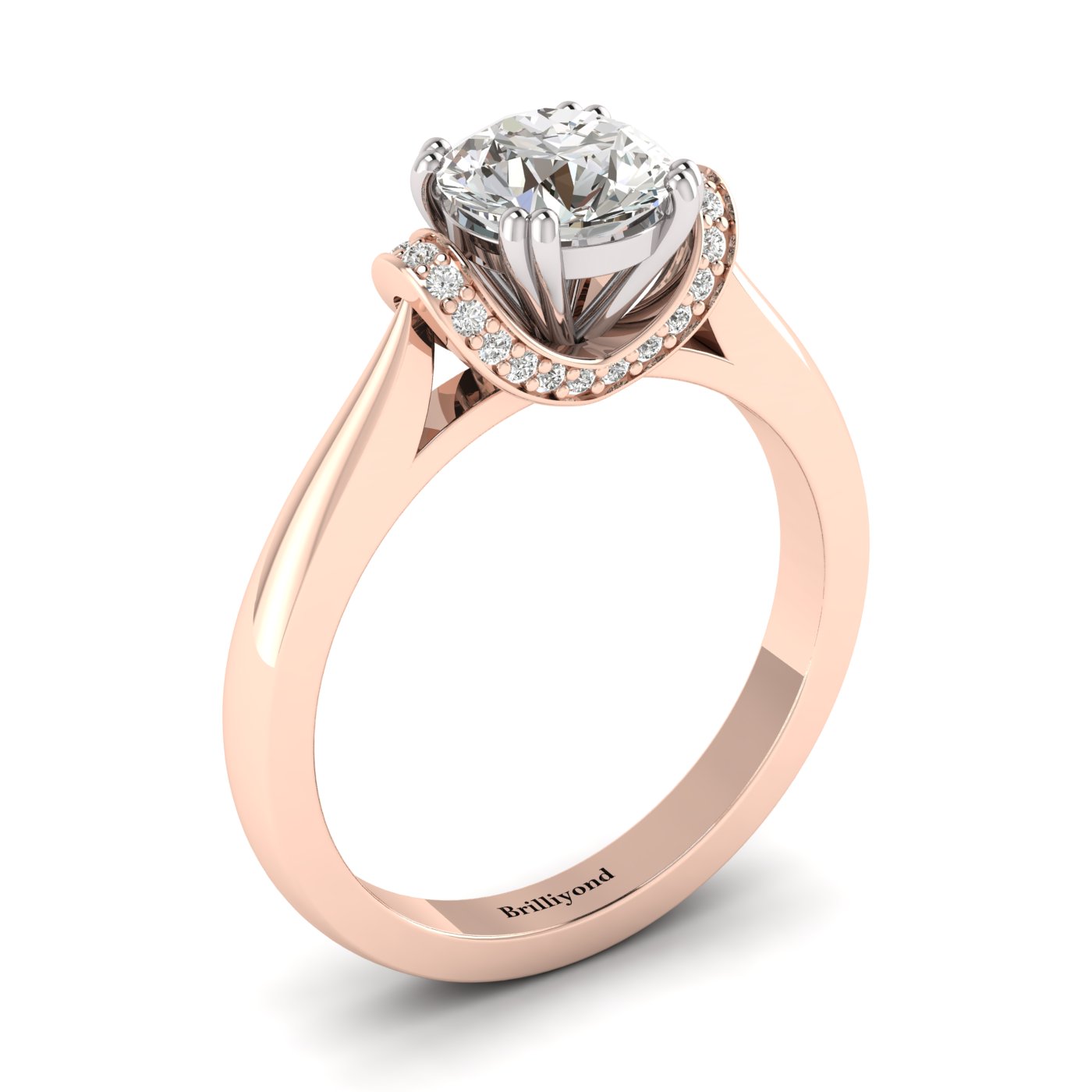White Sapphire Rose Gold Two Tone Engagement Ring Passiflora