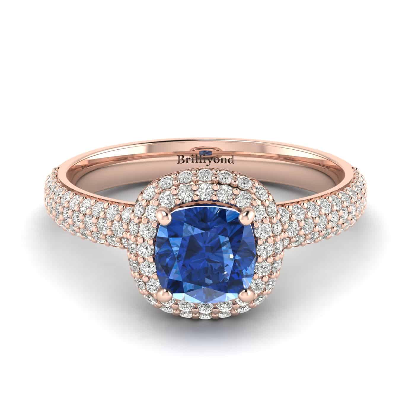Blue Sapphire Rose Gold Cushion Cut Engagement Ring Milky Way
