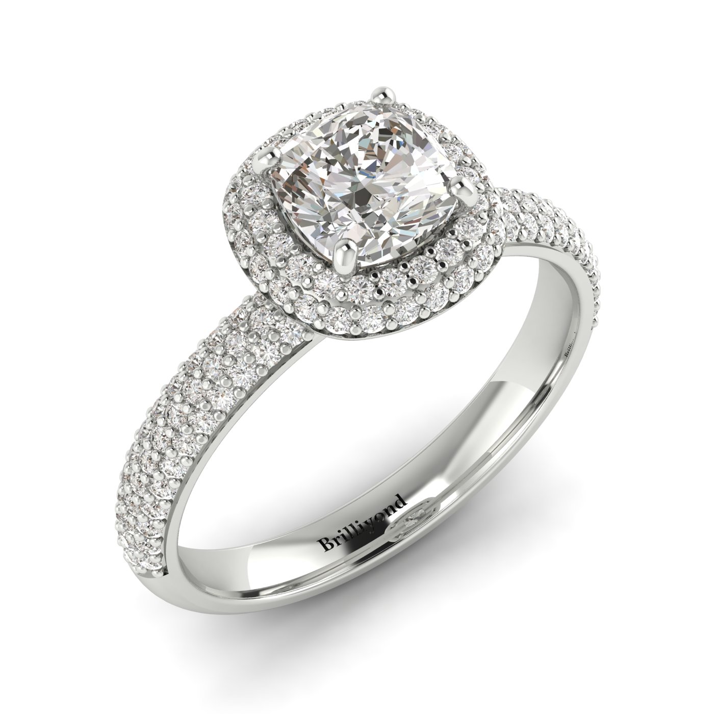 Cushion Cut 5.5x5.5mm Diamond in Solid 18k White Gold Band with Triple Diamond Paves