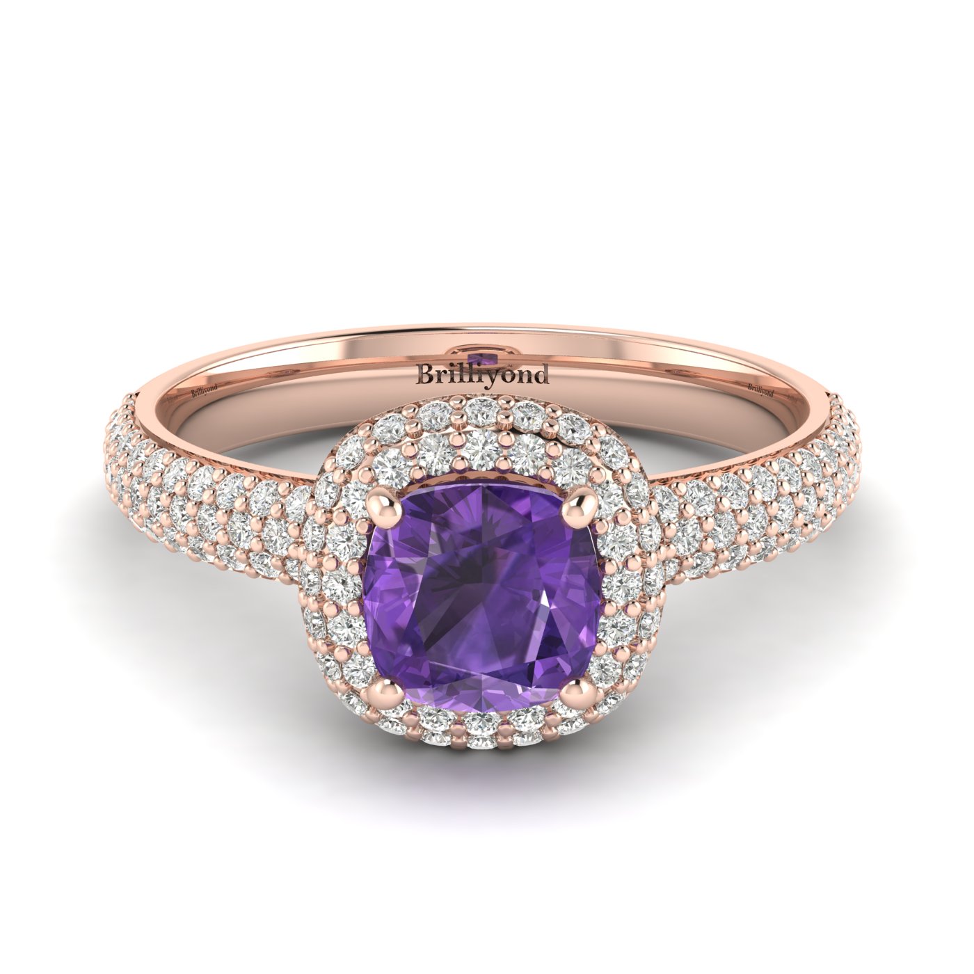 Amethyst Rose Gold Cushion Cut Engagement Ring Milky Way