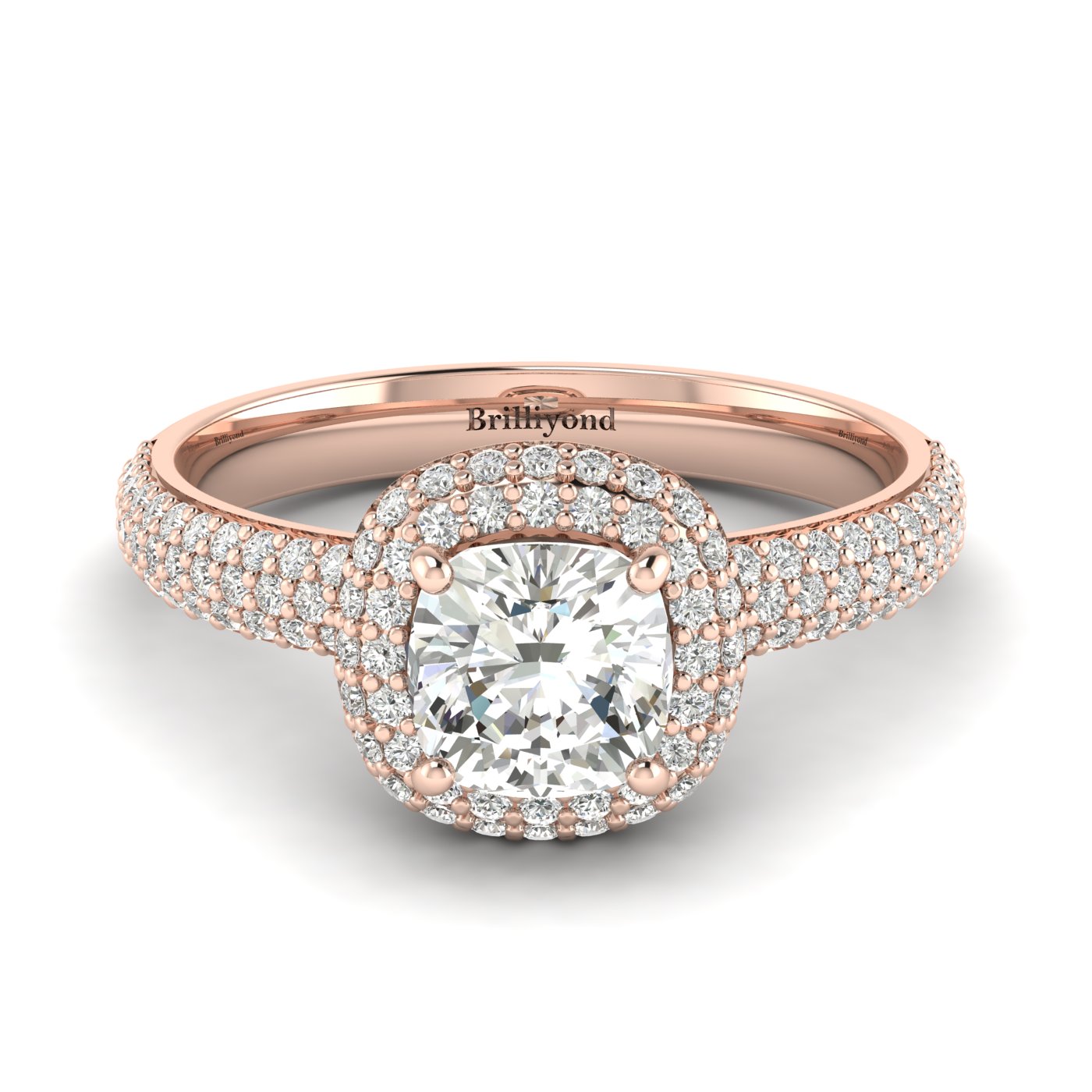 White Sapphire Rose Gold Cushion Cut Engagement Ring Milky Way