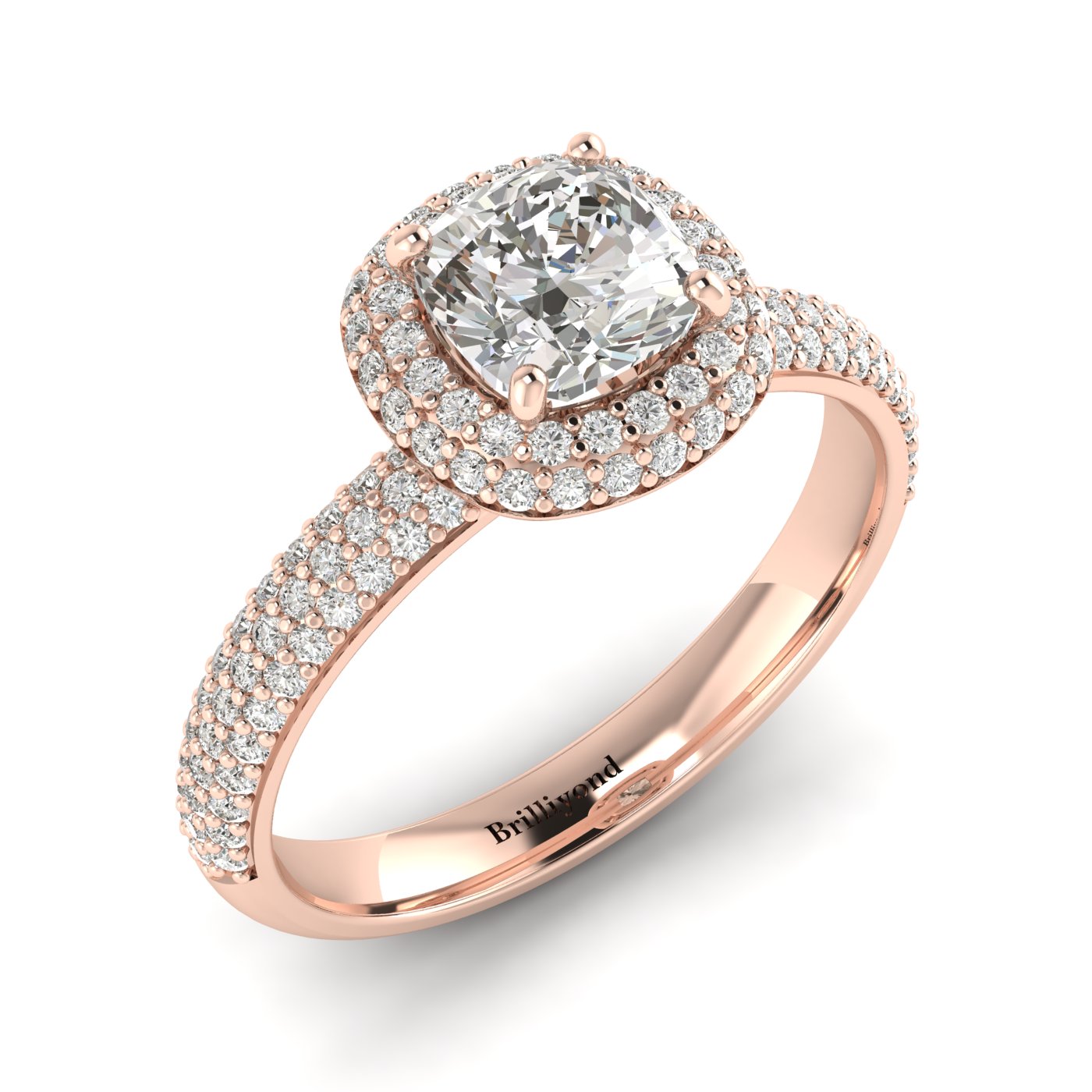 White Sapphire Rose Gold Cushion Cut Engagement Ring Milky Way