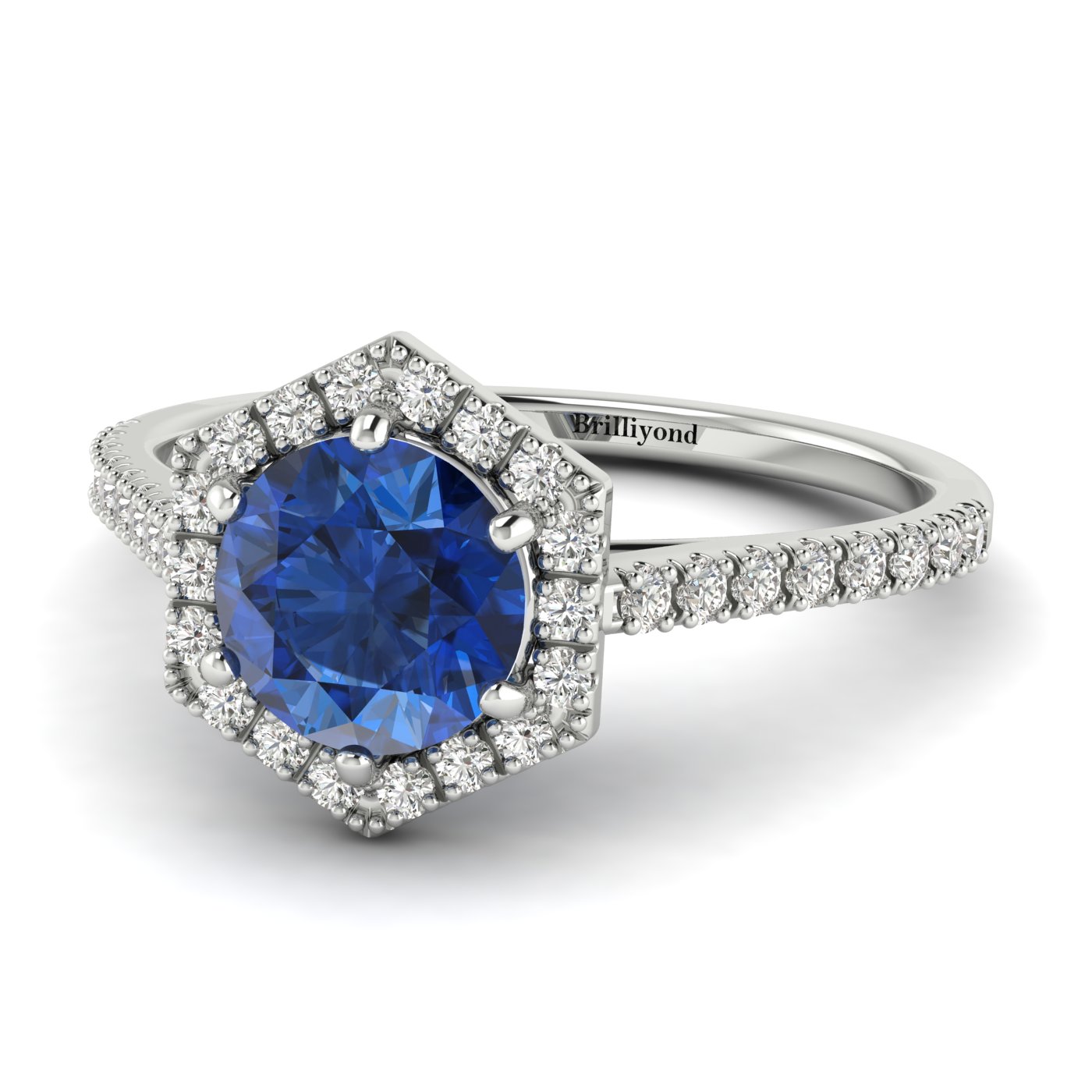 Blue Sapphire White Gold Halo Engagement Ring Niagara