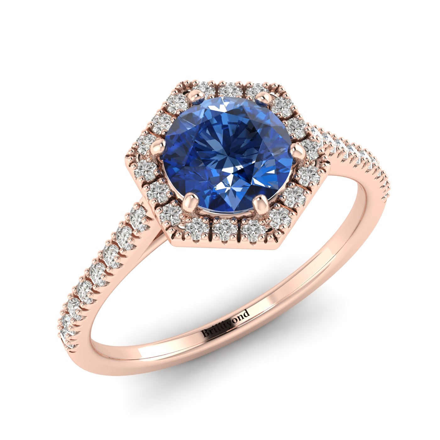 Blue Sapphire Rose Gold Halo Engagement Ring Niagara