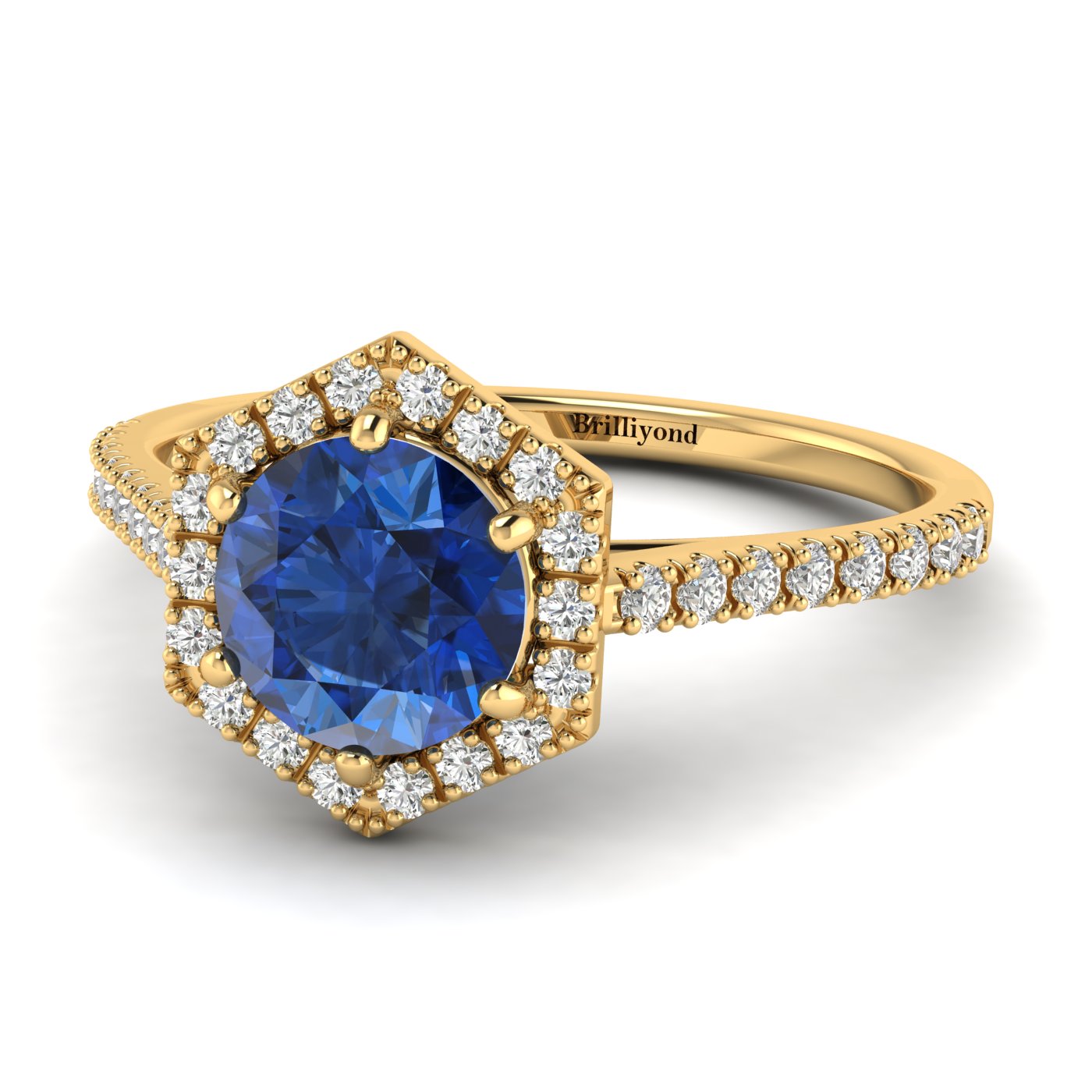 Blue Sapphire Yellow Gold Halo Engagement Ring Niagara