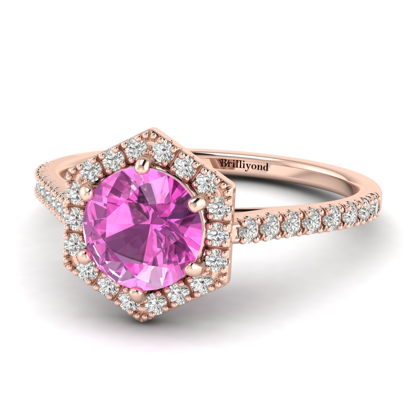 Pink Sapphire Rose Gold Halo Engagement Ring Niagara