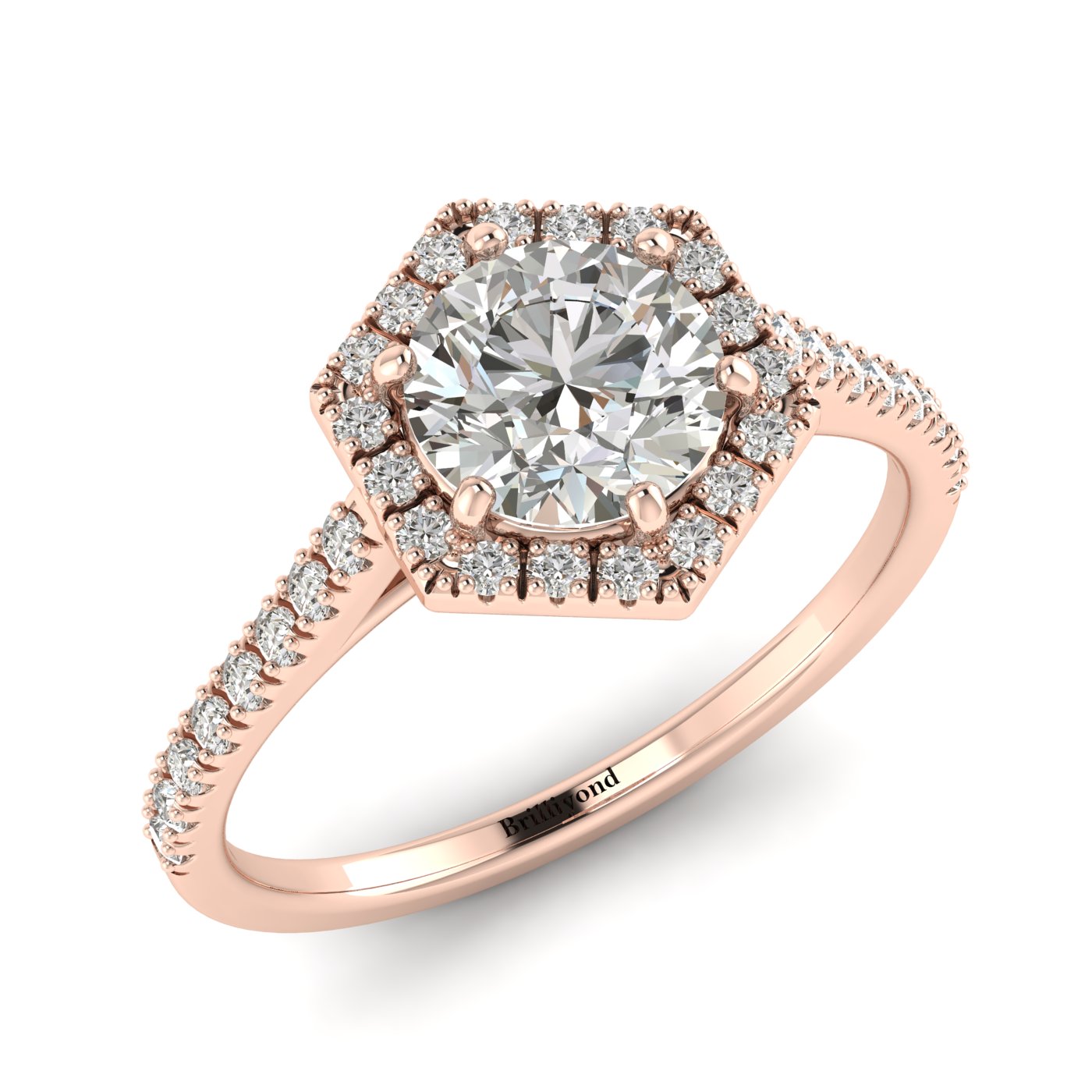 White Sapphire Rose Gold Halo Engagement Ring Niagara