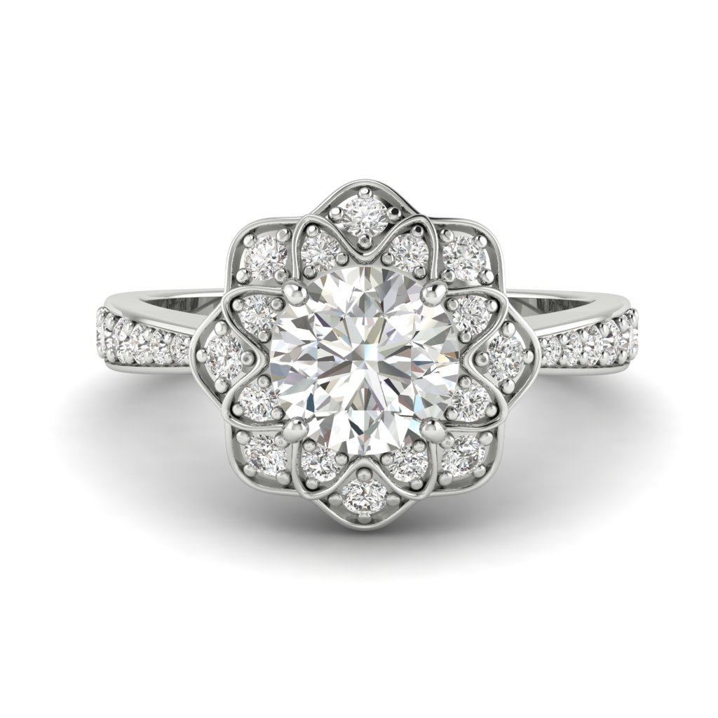 Diamond Platinum Floral Halo Engagement Ring Santorini