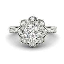Diamond Platinum Floral Halo Engagement Ring Santorini