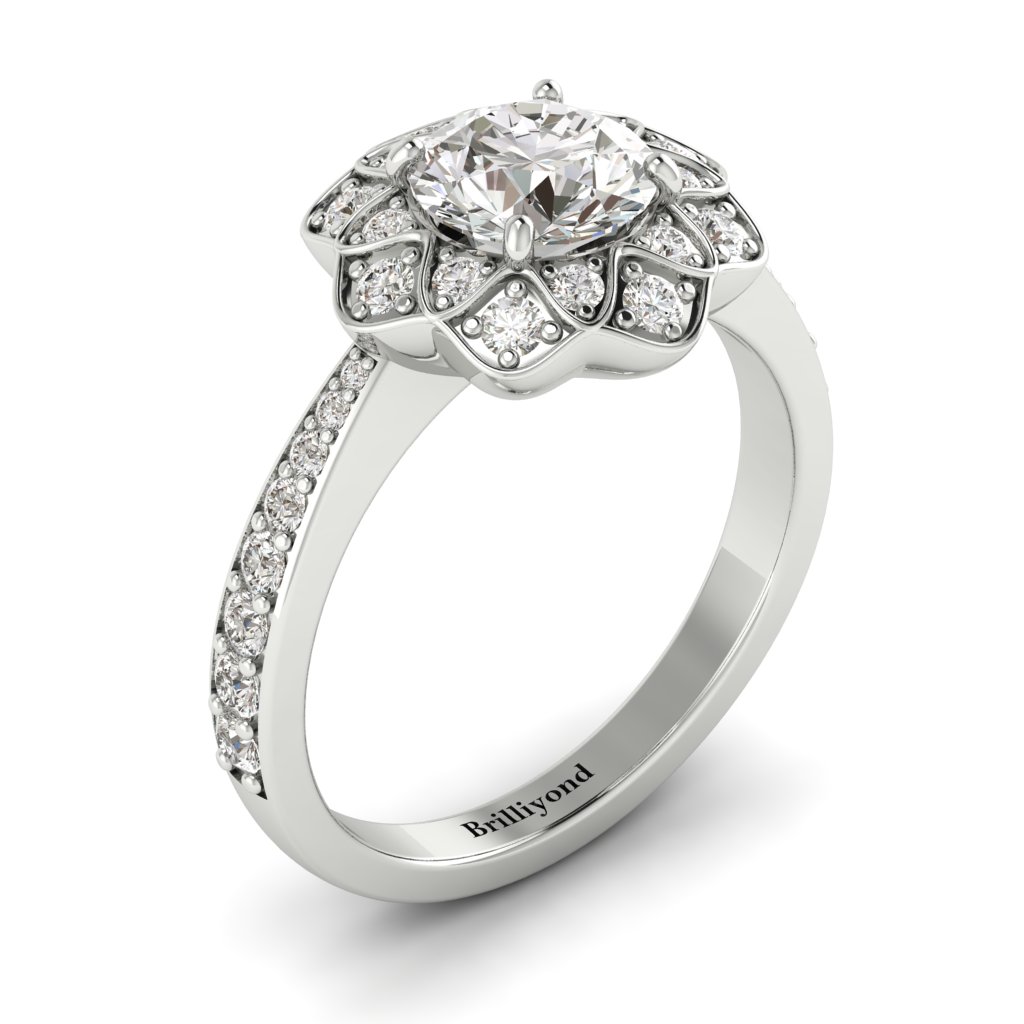 Diamond Platinum Floral Halo Engagement Ring Santorini