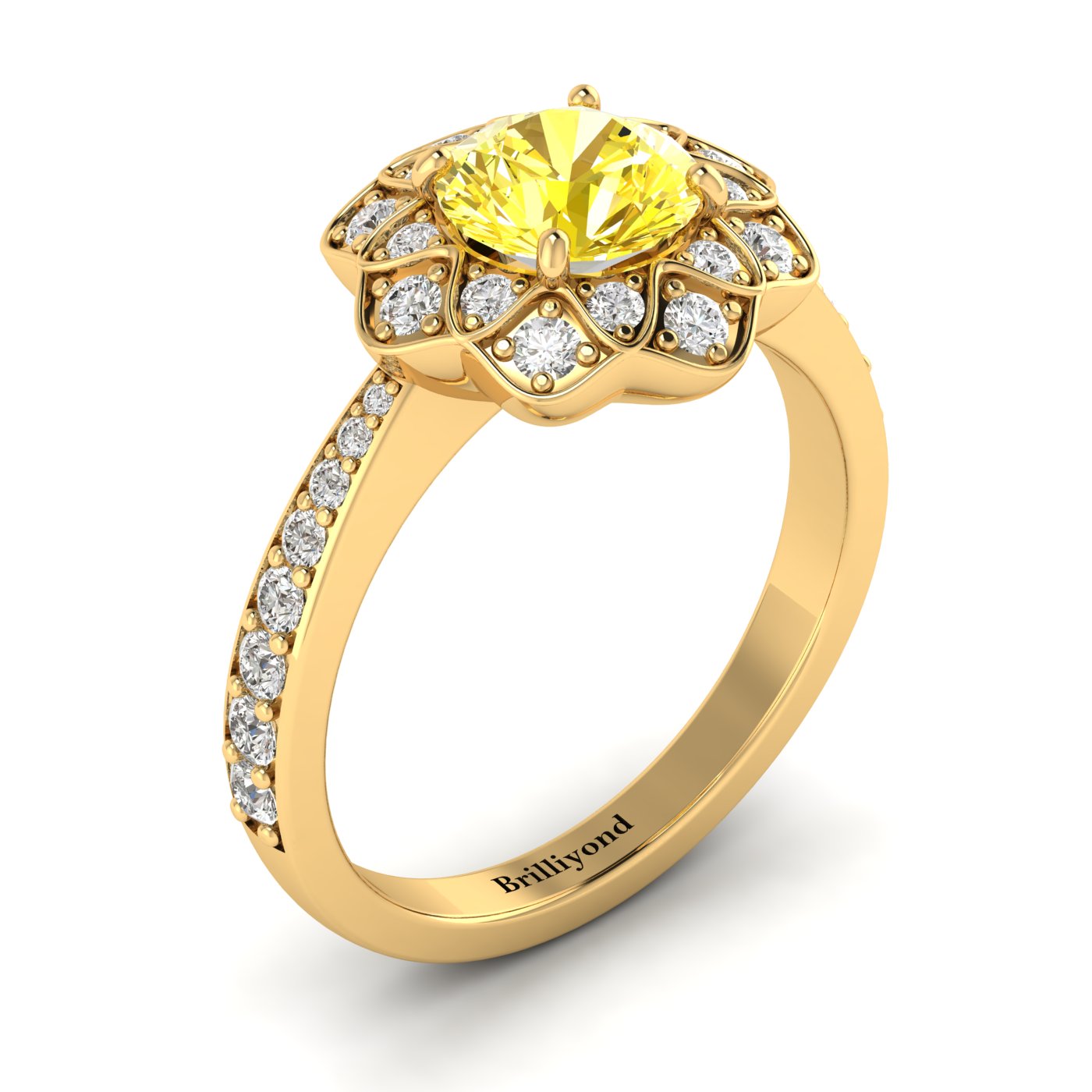 Yellow Sapphire Yellow Gold Floral Halo Engagement Ring Santorini