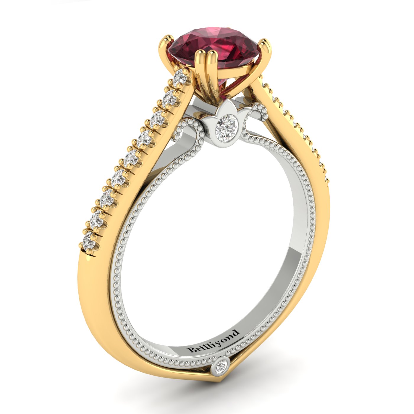 Garnet Ring Yellow Gold Two Tone Alpine