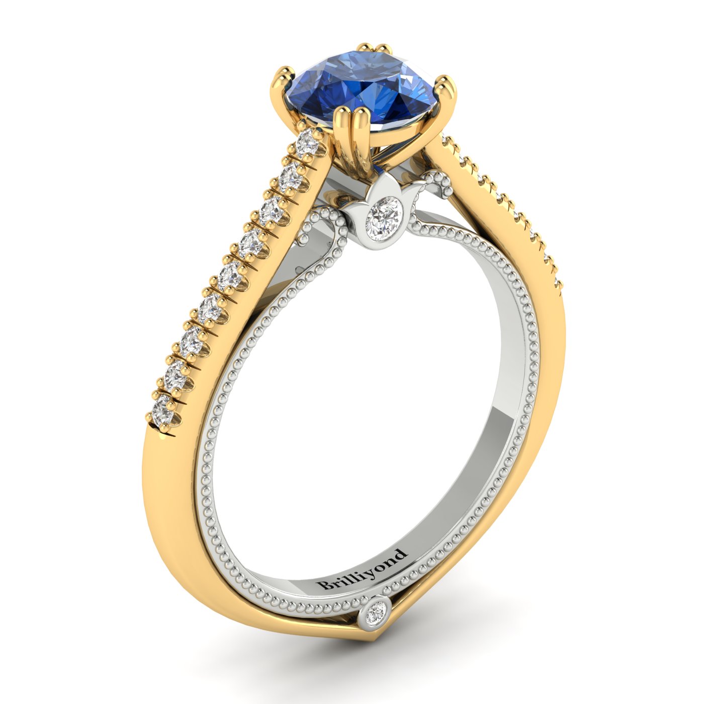 Blue Sapphire Yellow Gold Two Tone Engagement Ring Alpine