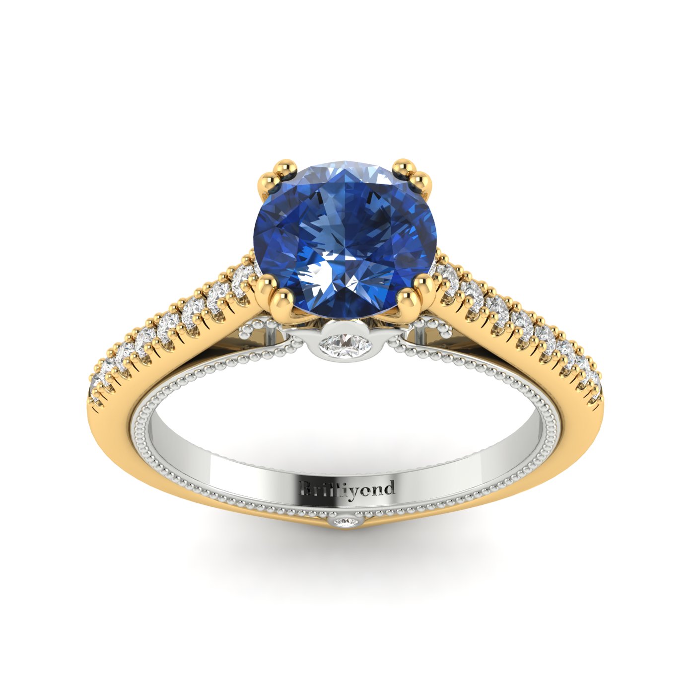 Blue Sapphire Yellow Gold Two Tone Engagement Ring Alpine