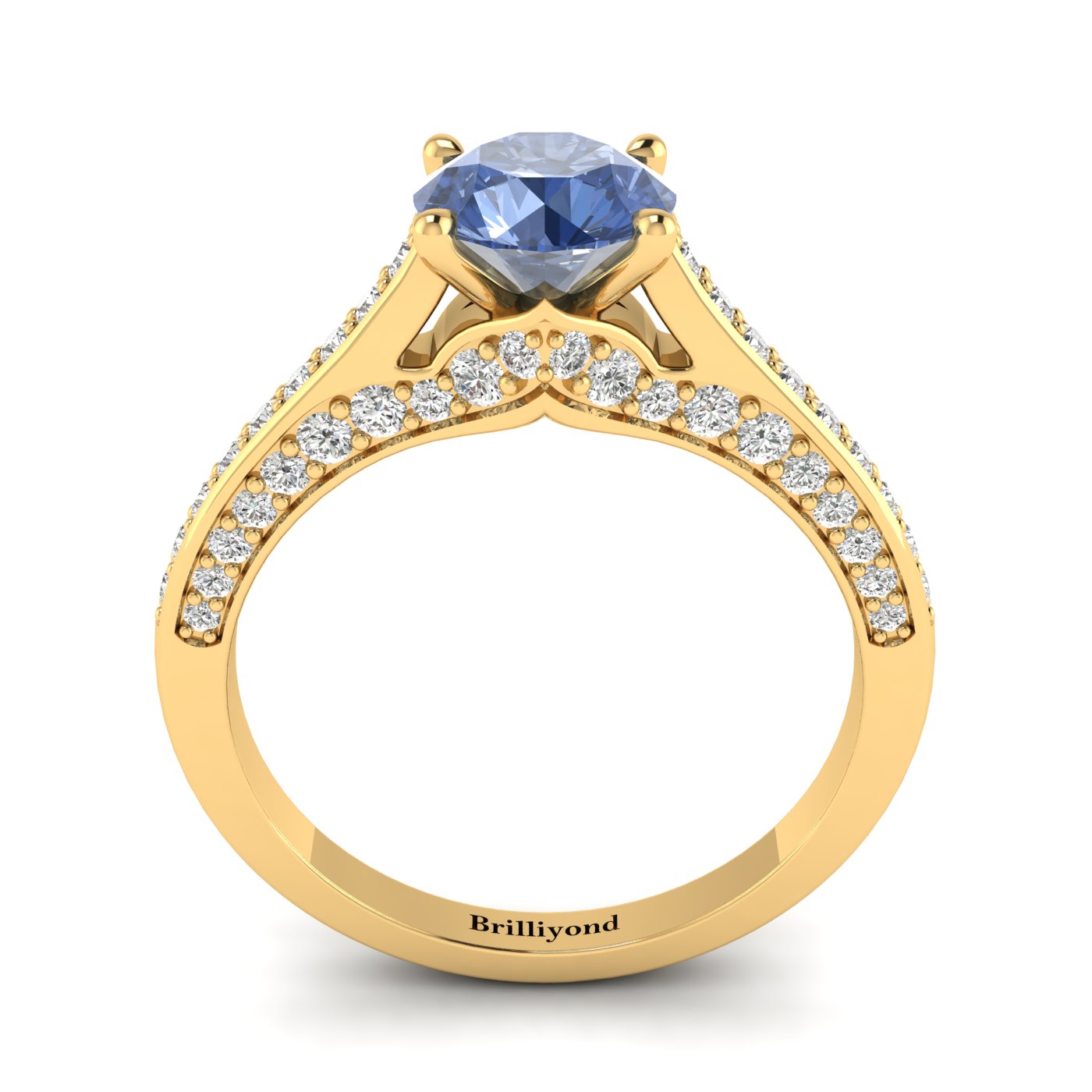 Blue Sapphire Yellow Gold Brilliant Cut Engagement Ring Stargate