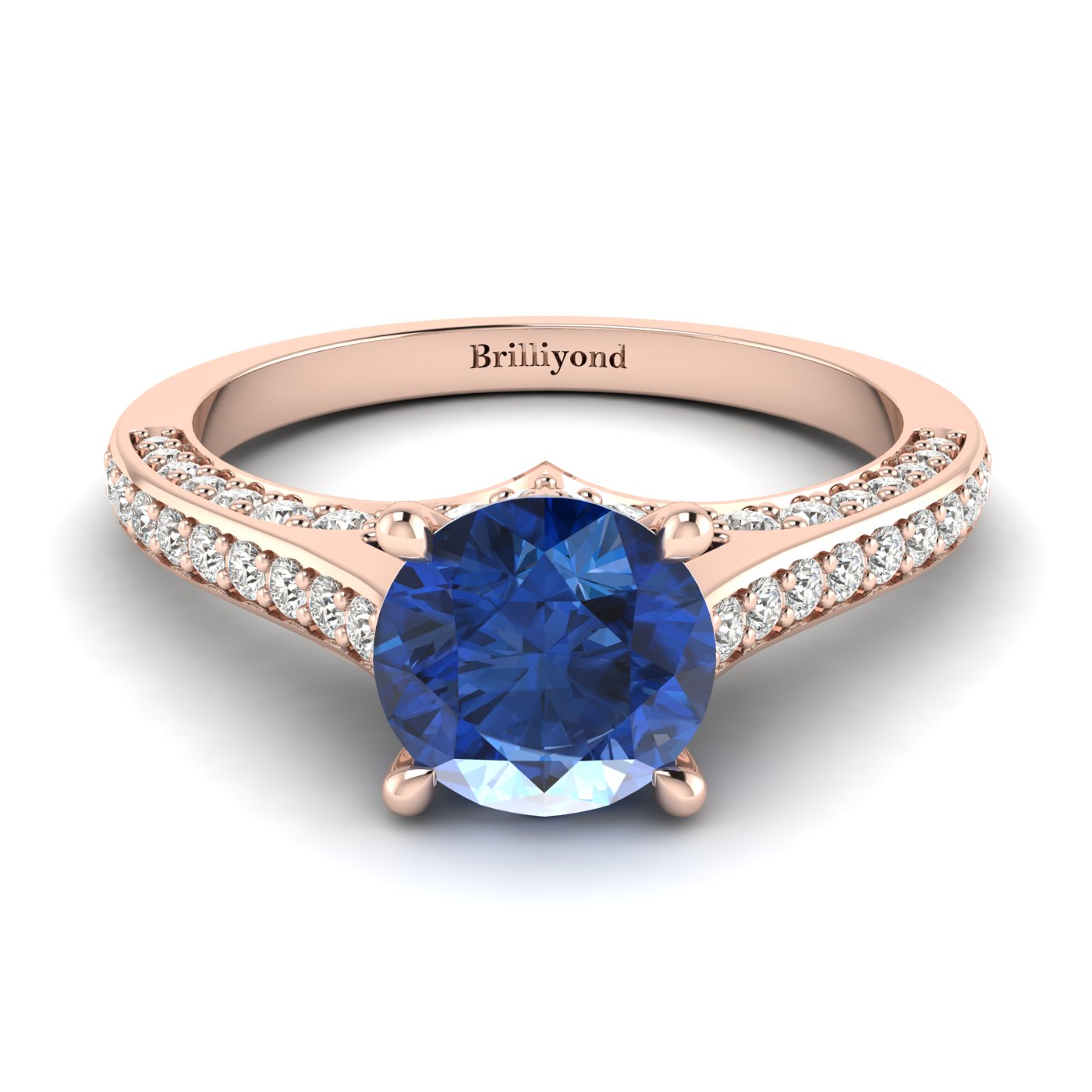 Blue Sapphire Rose Gold Brilliant Cut Engagement Ring Stargate