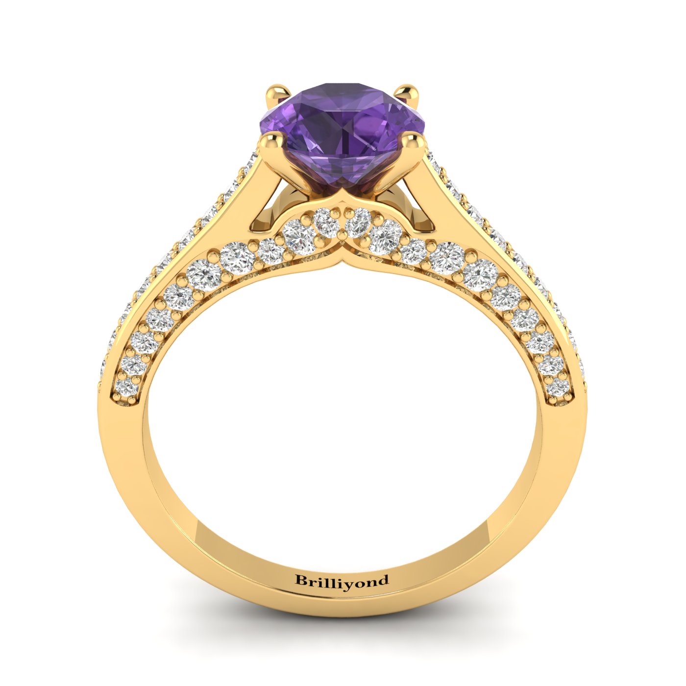 Amethyst Yellow Gold Brilliant Cut Engagement Ring Stargate