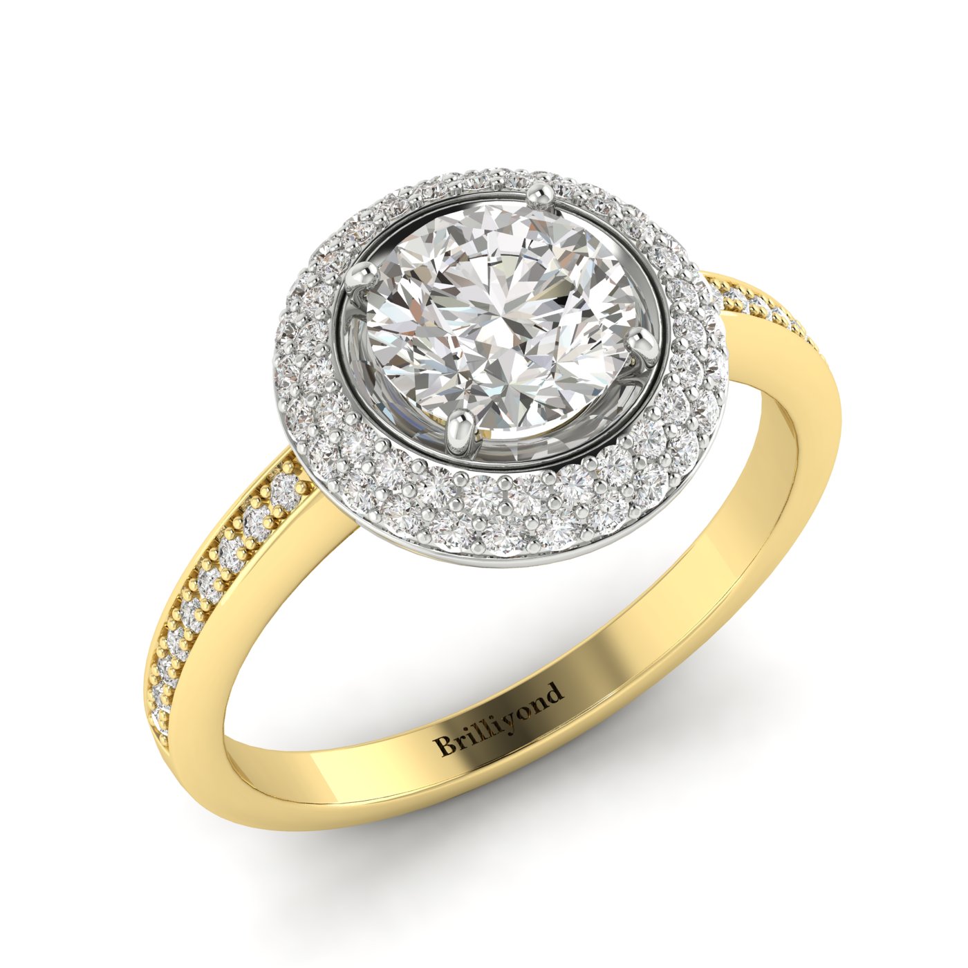Diamond Yellow Gold Halo Engagement Ring Aura