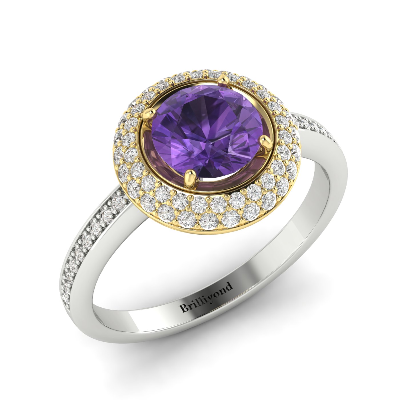 Amethyst White Gold Halo Engagement Ring Aura