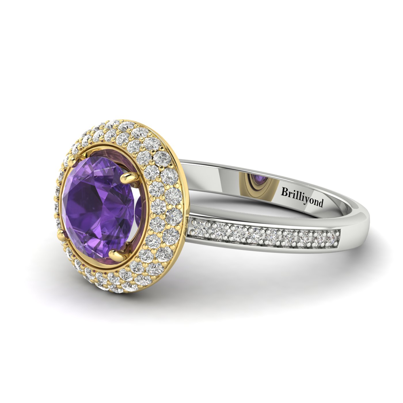 Amethyst White Gold Halo Engagement Ring Aura