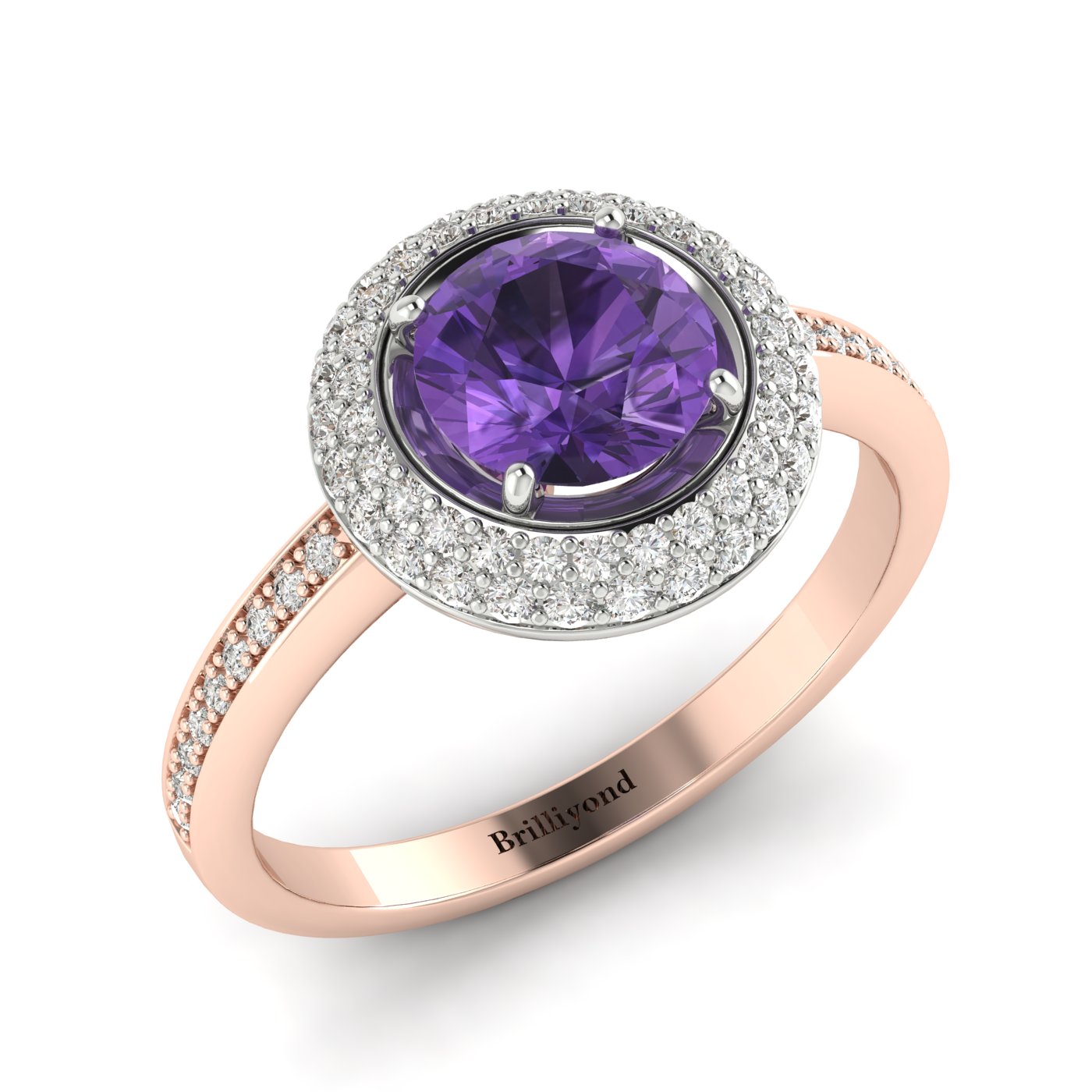 Amethyst Rose Gold Halo Engagement Ring Aura