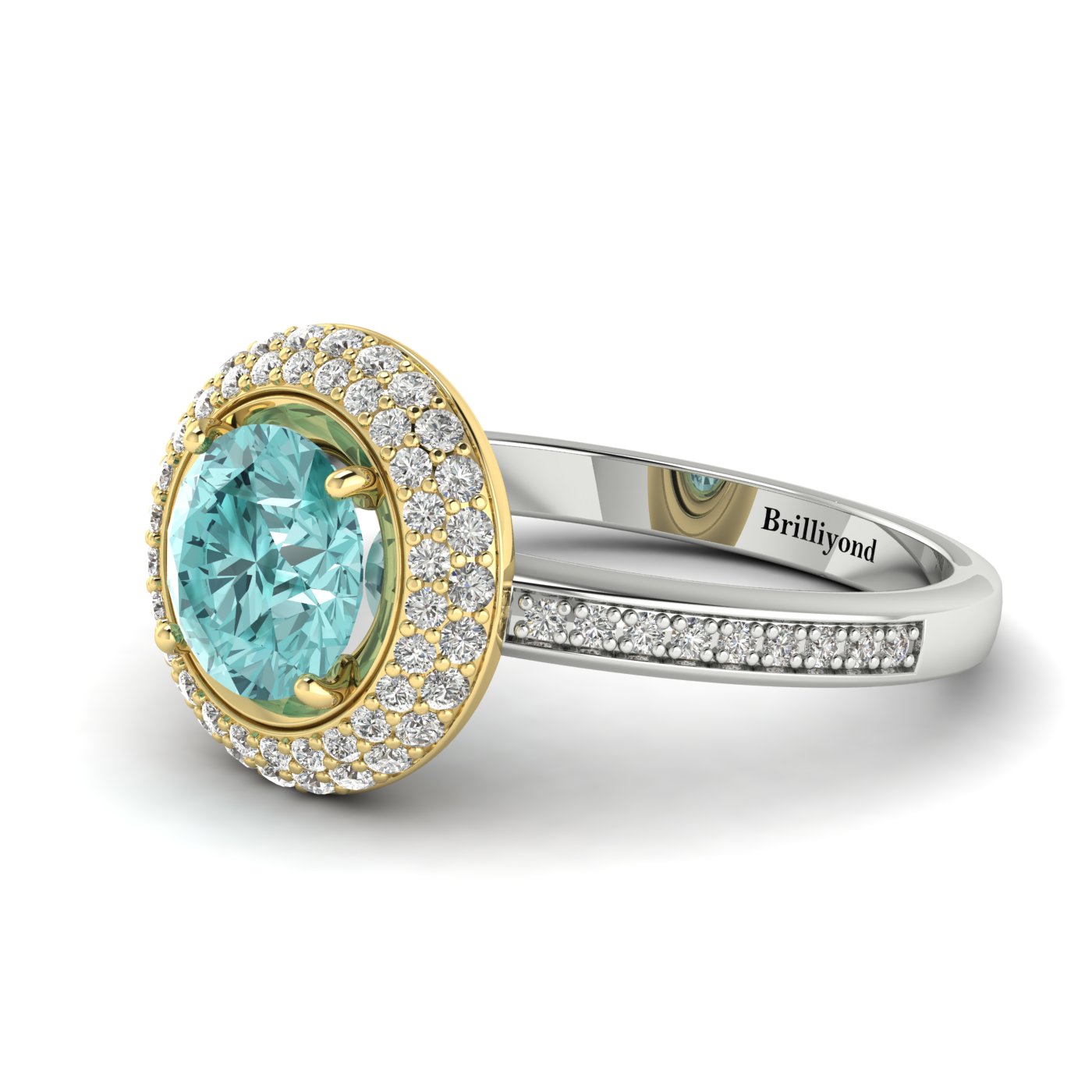 Aquamarine White Gold Halo Engagement Ring Aura