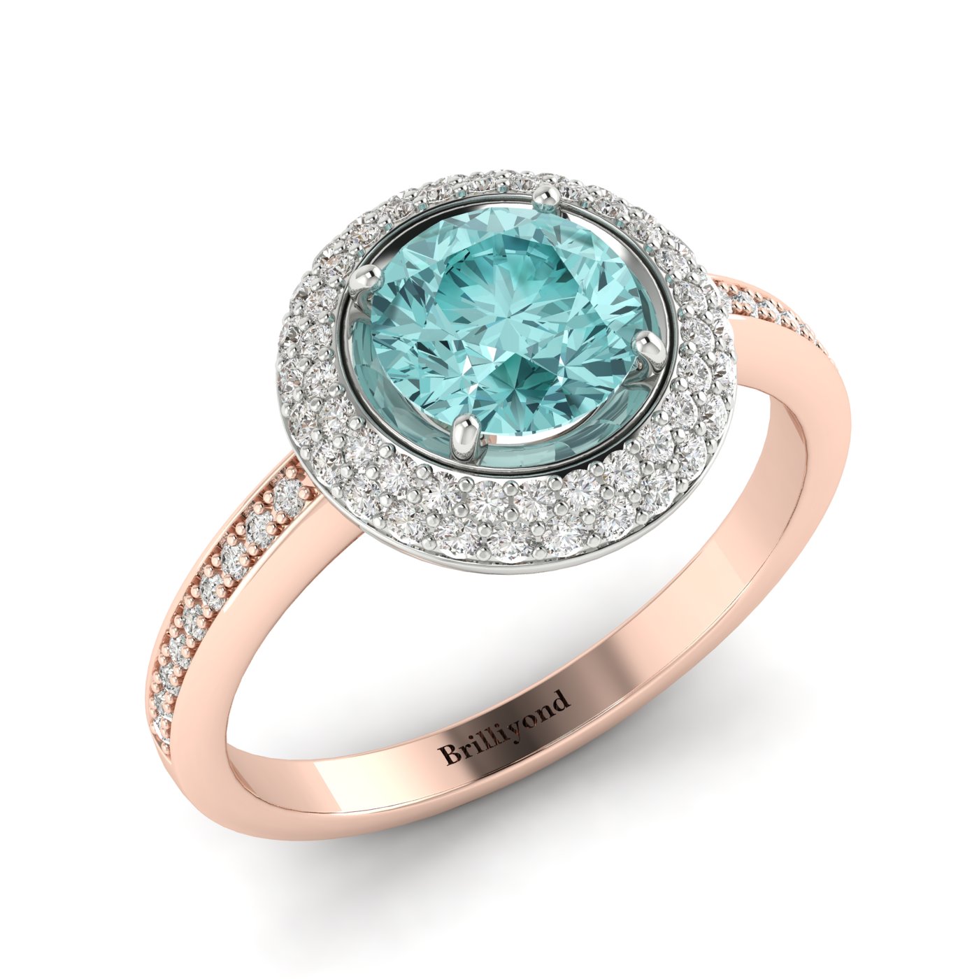 Aquamarine Rose Gold Halo Engagement Ring Aura
