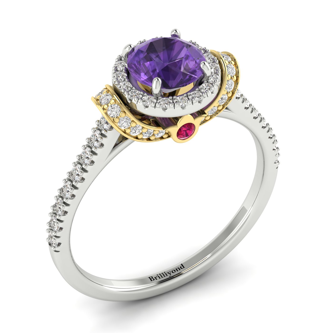 Amethyst White Gold Two Tone Engagement Ring Helen