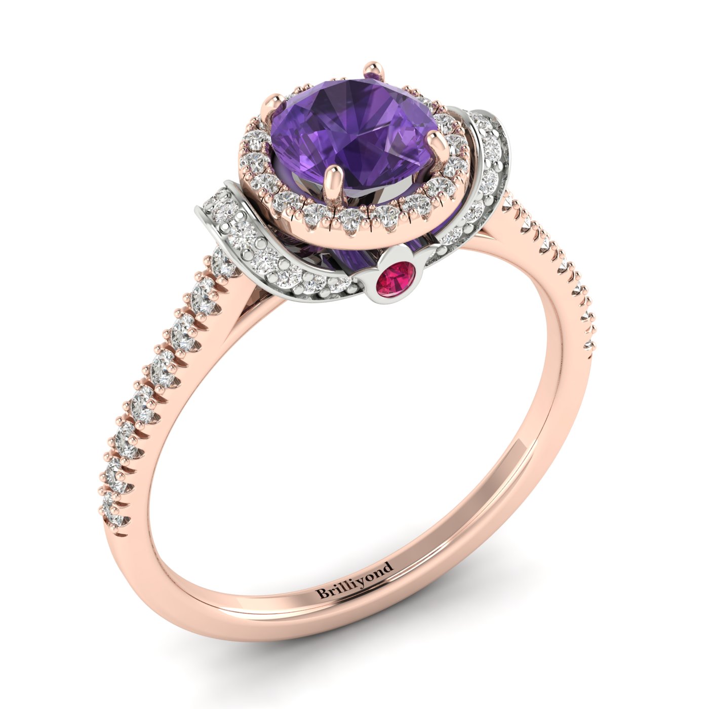 Amethyst Rose Gold Two Tone Engagement Ring Helen