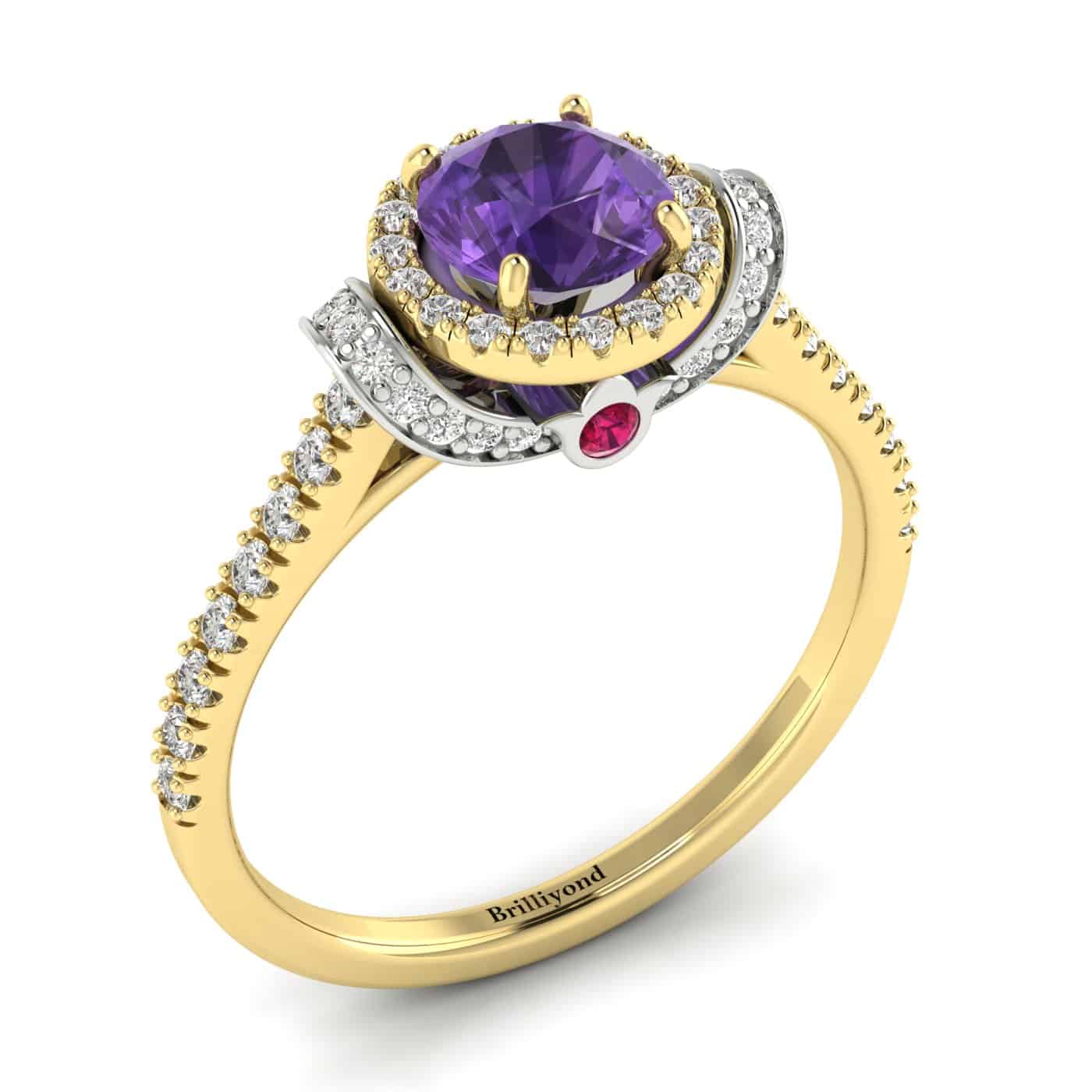 Amethyst Yellow Gold Two Tone Engagement Ring Helen