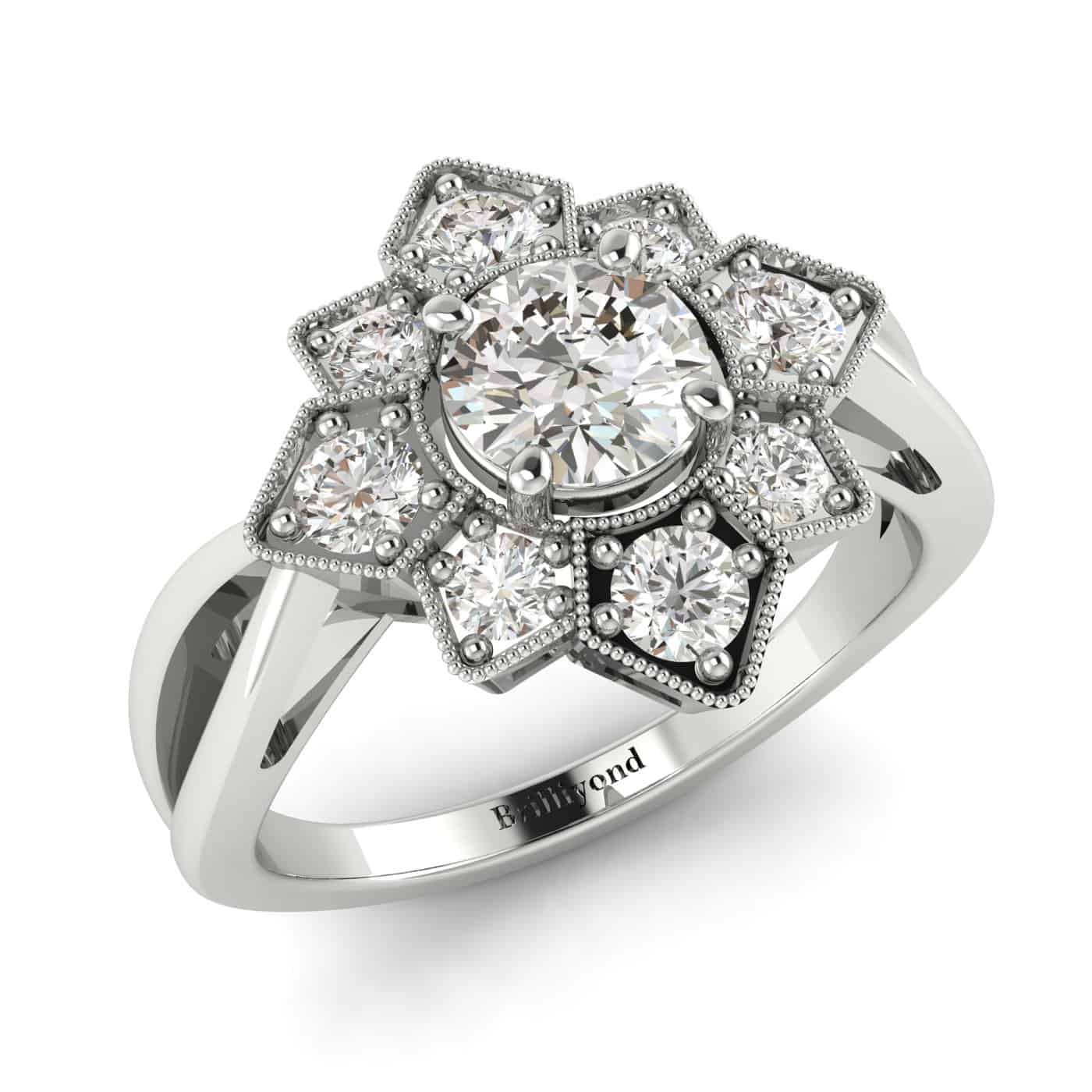 Diamond White Gold Cluster Engagement Ring Madonna