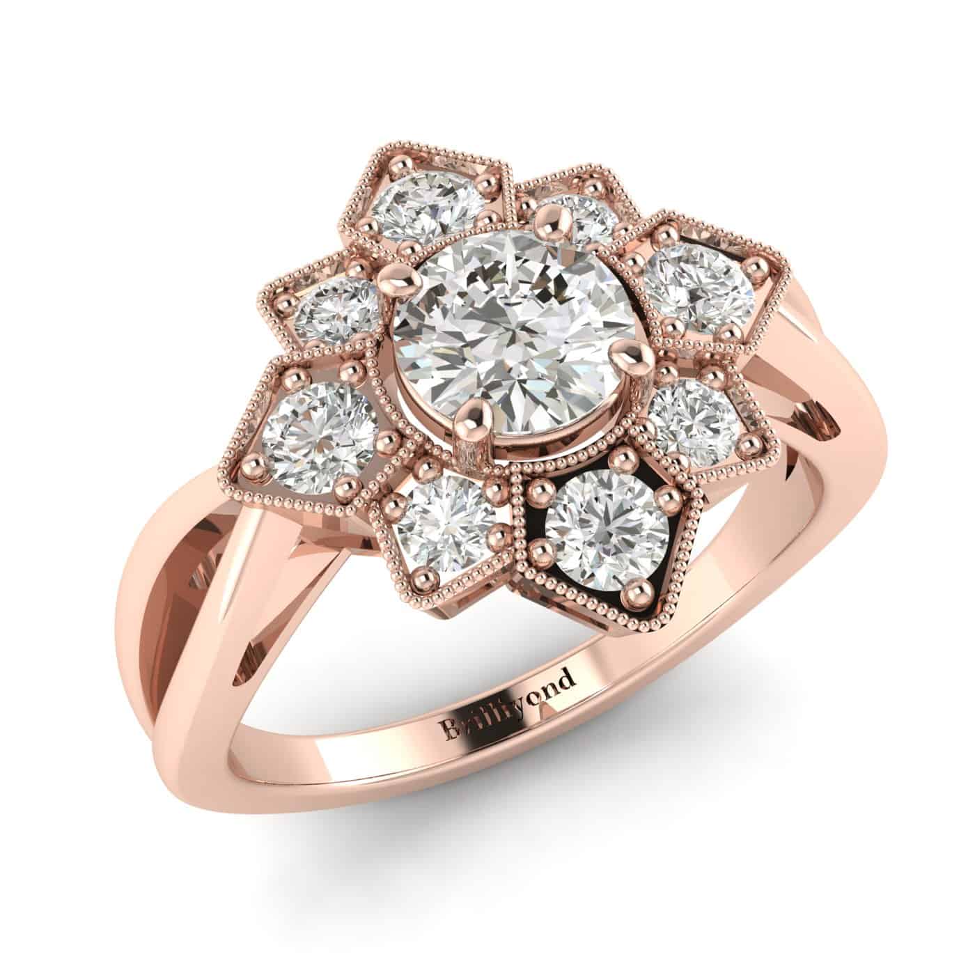 Diamond Rose Gold Cluster Engagement Ring Madonna