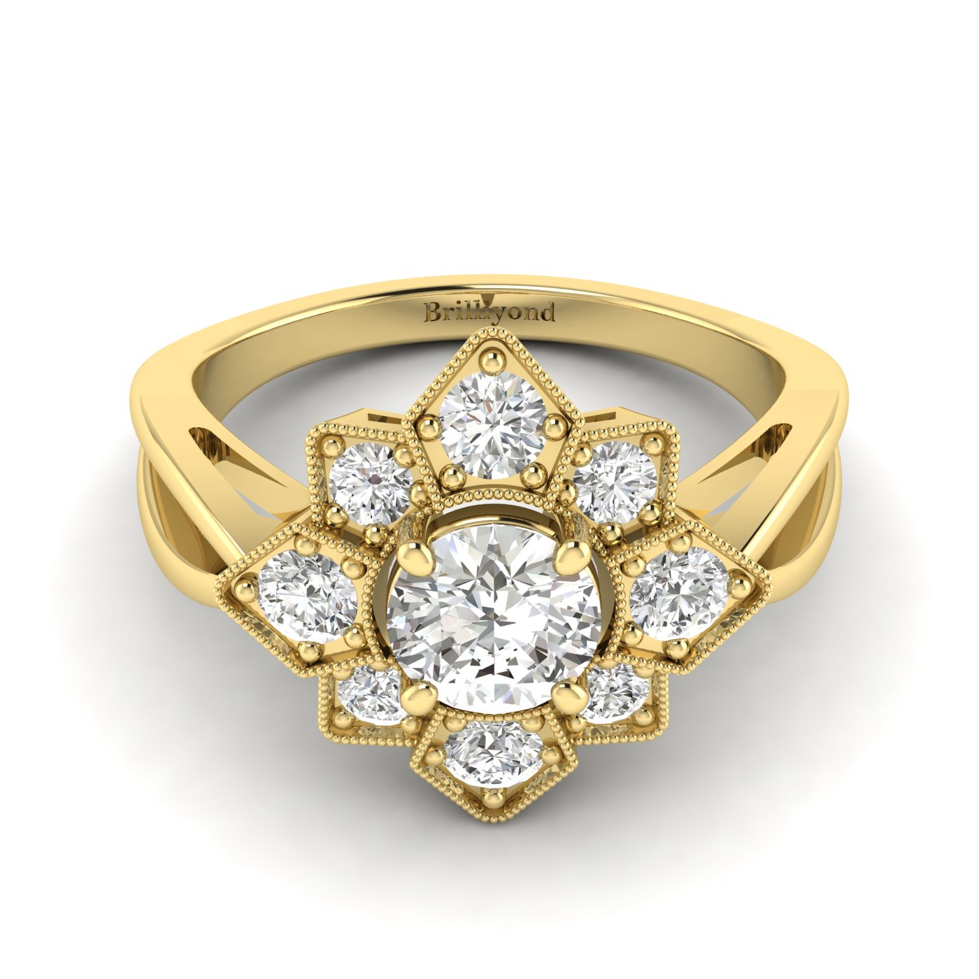 Diamond Yellow Gold Cluster Engagement Ring Madonna