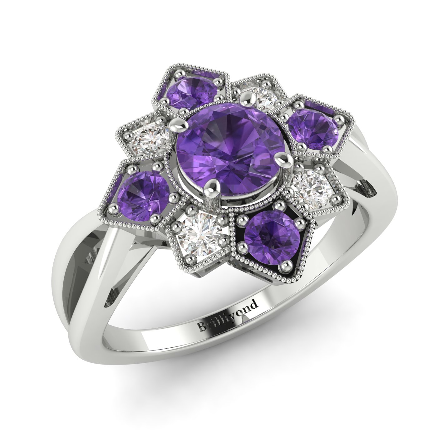 Amethyst White Gold Cluster Engagement Ring Madonna