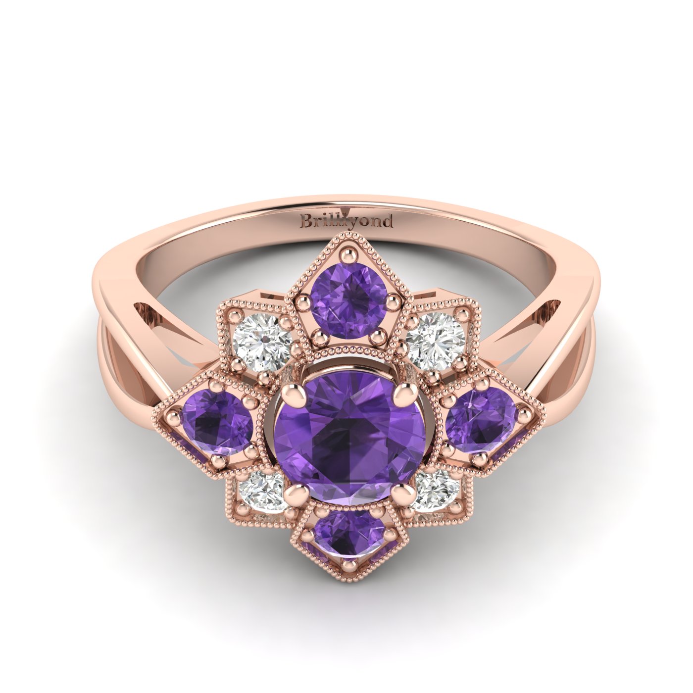 Amethyst Rose Gold Cluster Engagement Ring Madonna