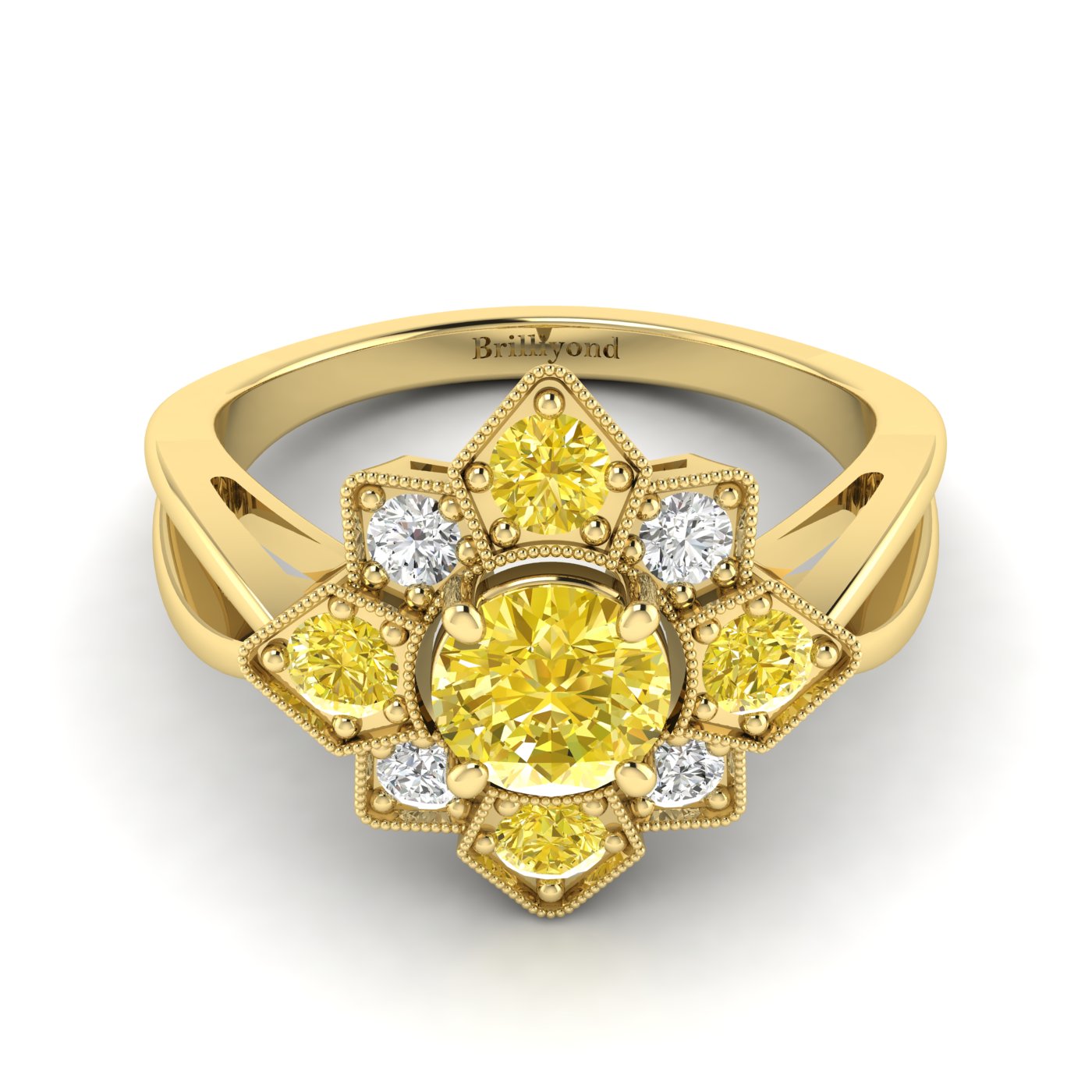 Yellow Sapphire Yellow Gold Cluster Engagement Ring Madonna