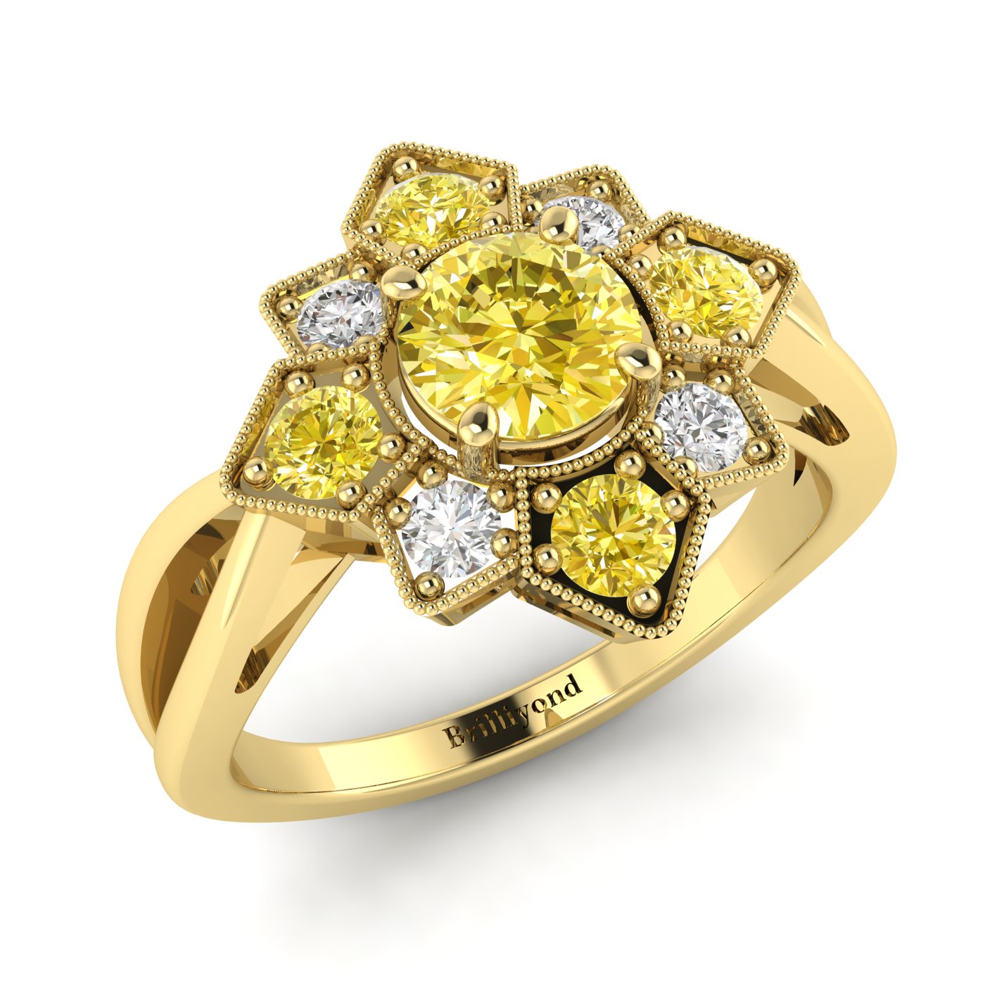 Yellow Sapphire Yellow Gold Cluster Engagement Ring Madonna