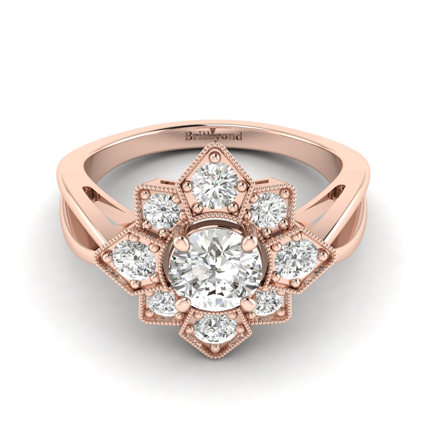 White Sapphire Rose Gold Cluster Engagement Ring Madonna