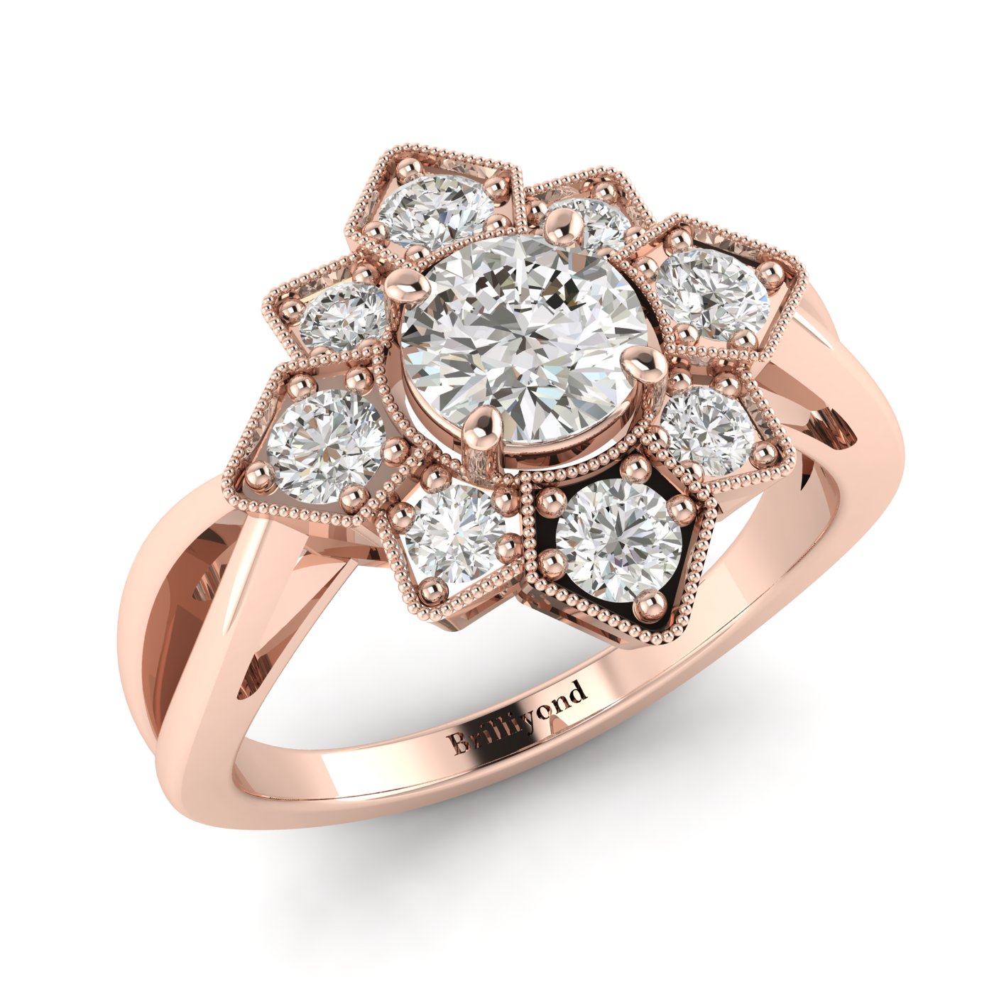 White Sapphire Rose Gold Cluster Engagement Ring Madonna
