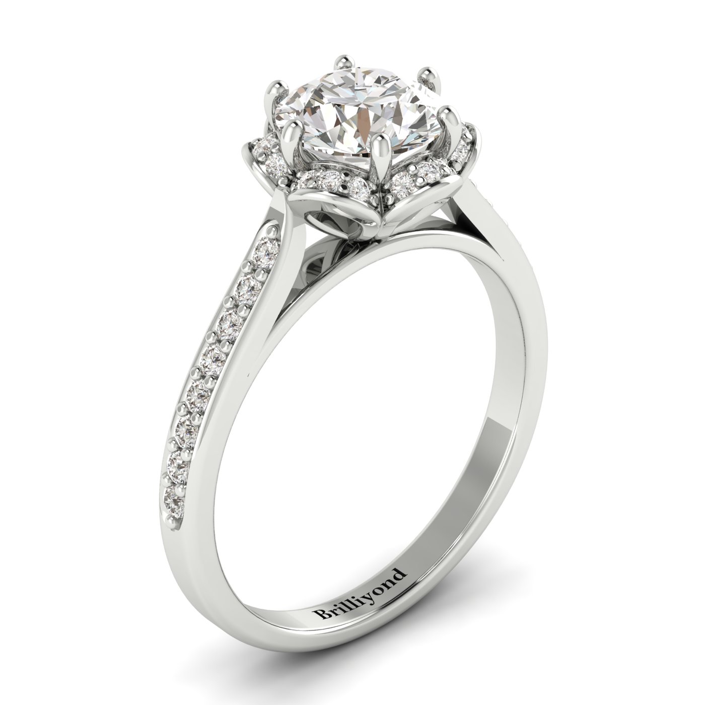 Diamond White Gold Brilliant Cut Engagement Ring Rosebud