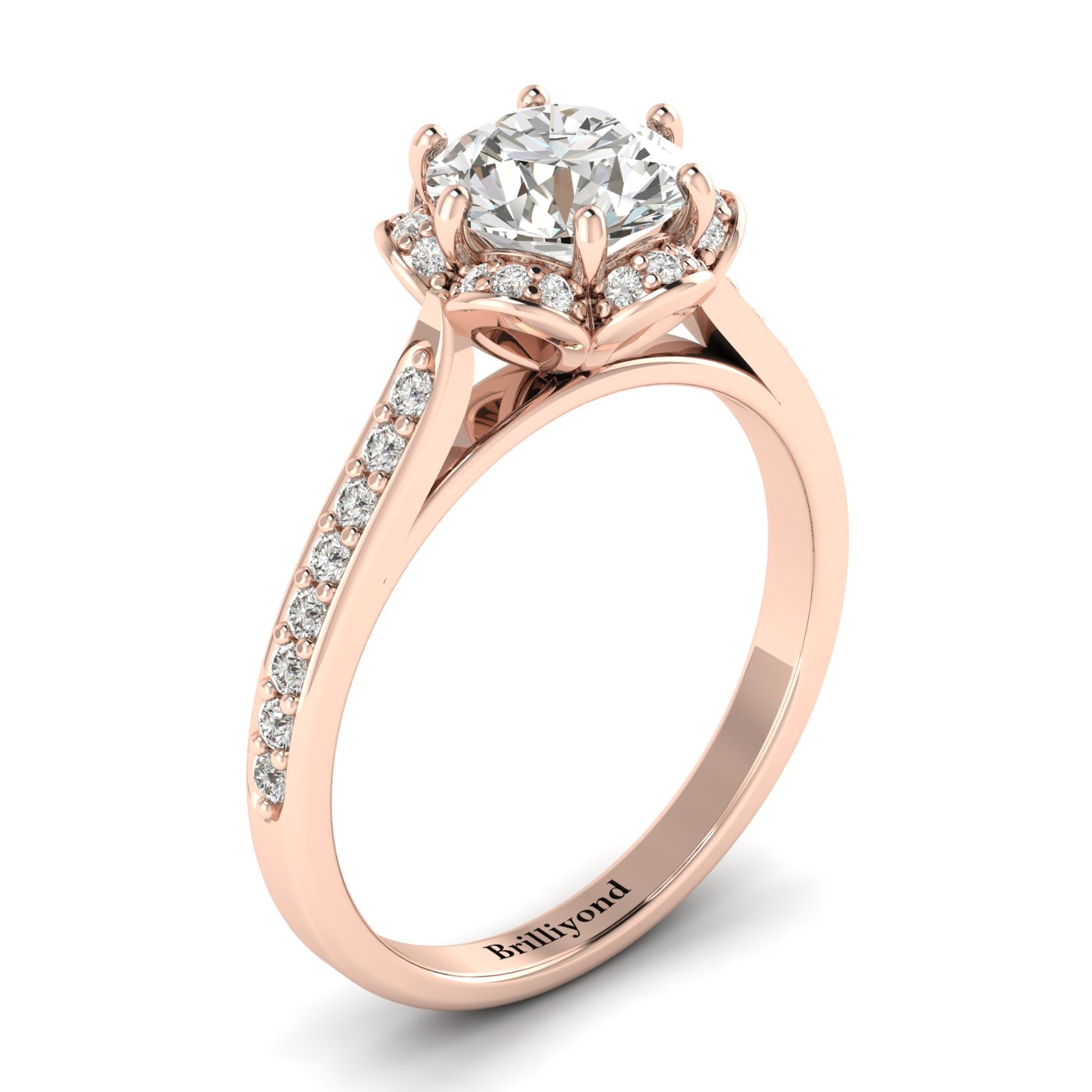 Diamond Rose Gold Brilliant Cut Engagement Ring Rosebud