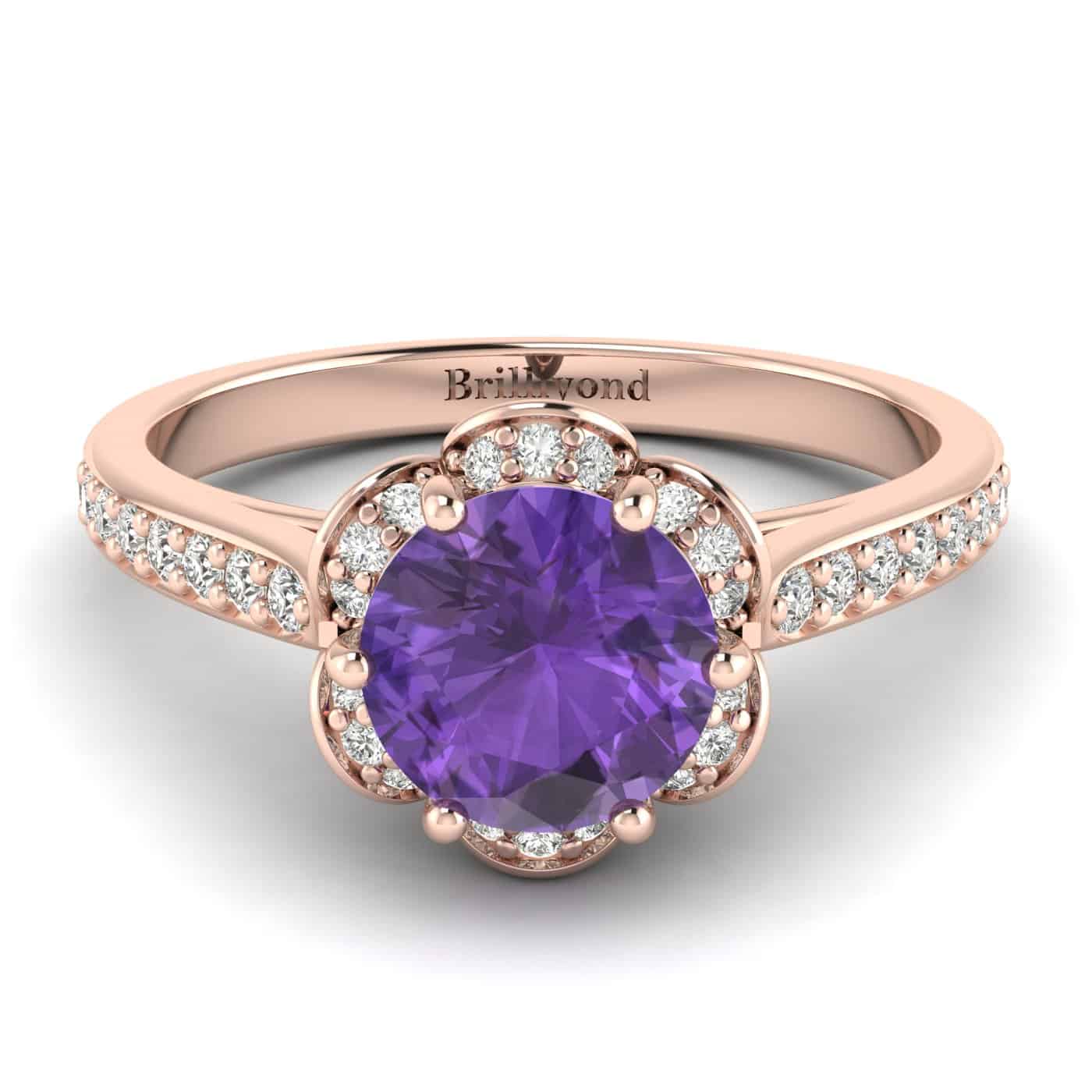 Amethyst Rose Gold Brilliant Cut Engagement Ring Rosebud