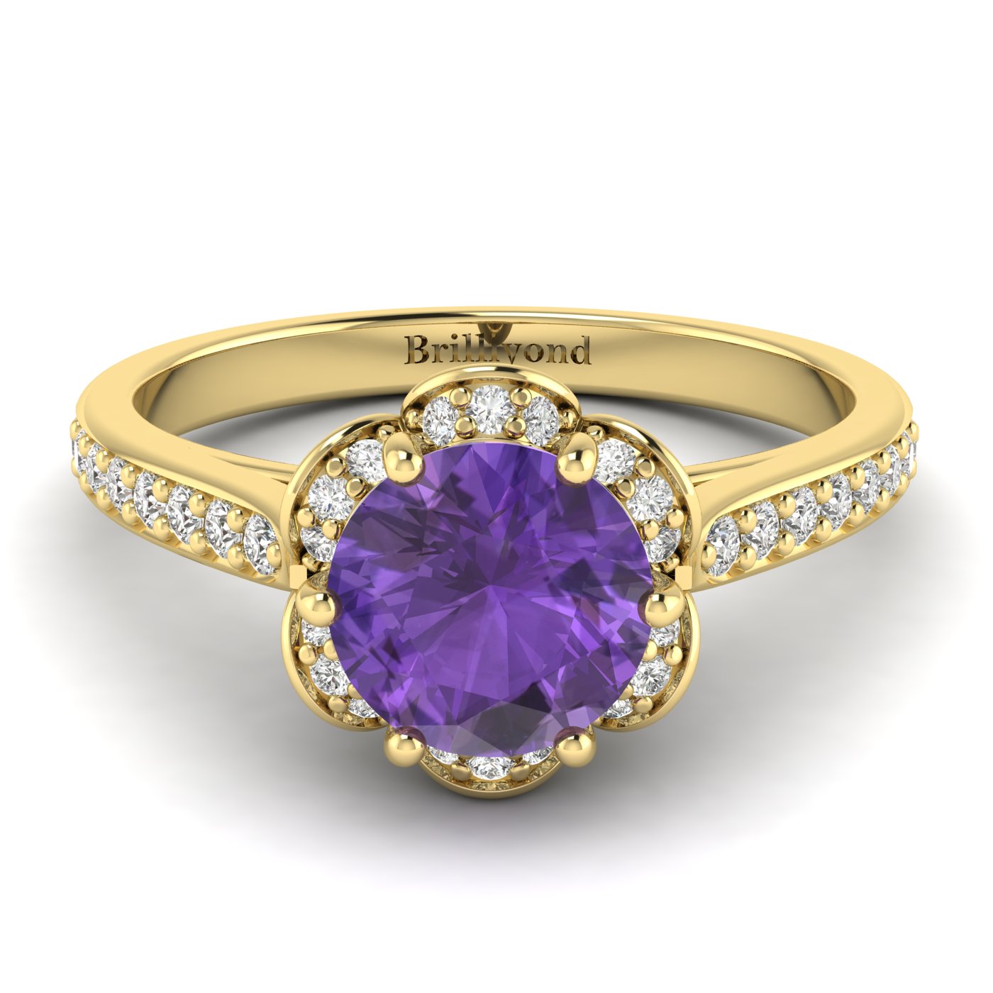 Amethyst Yellow Gold Brilliant Cut Engagement Ring Rosebud