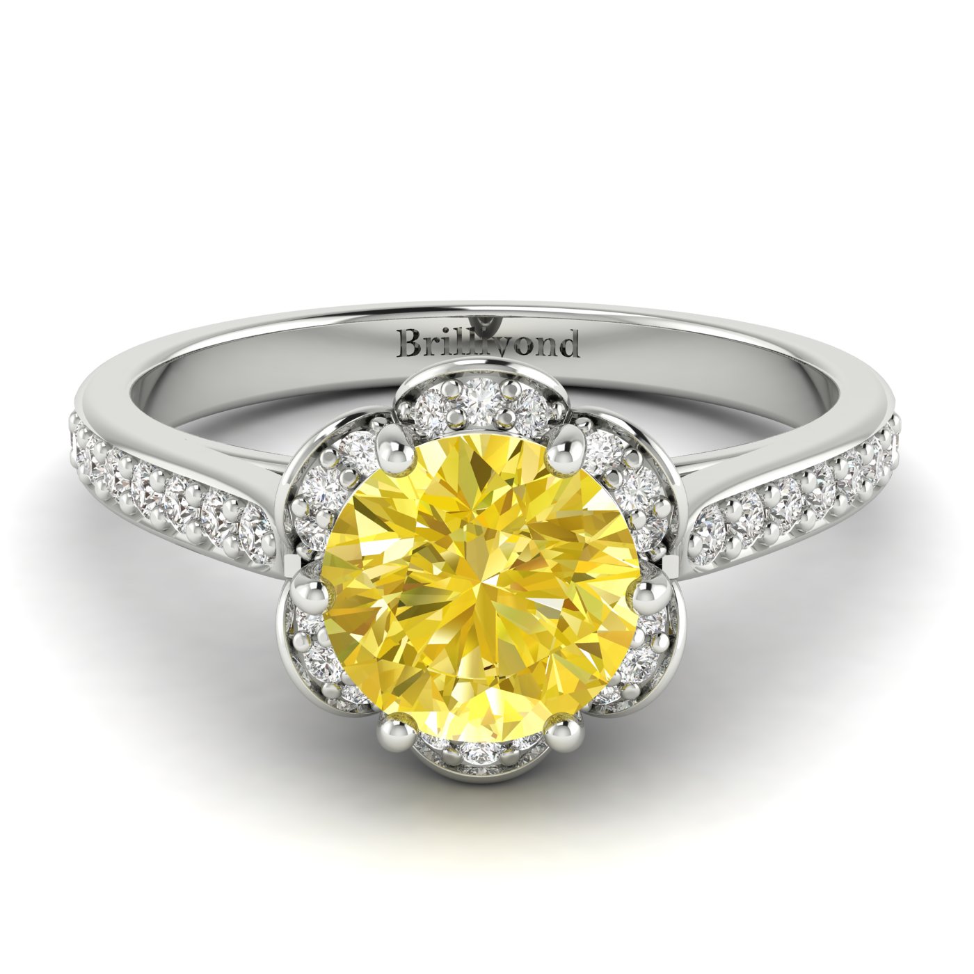 Yellow Sapphire White Gold Brilliant Cut Engagement Ring Rosebud