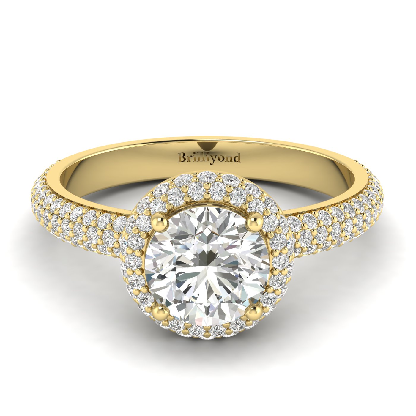 Diamond Yellow Gold Halo Engagement Ring Whirlpool
