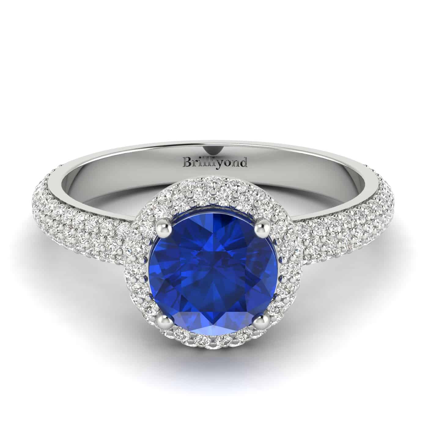 Blue Sapphire White Gold Halo Engagement Ring Whirlpool