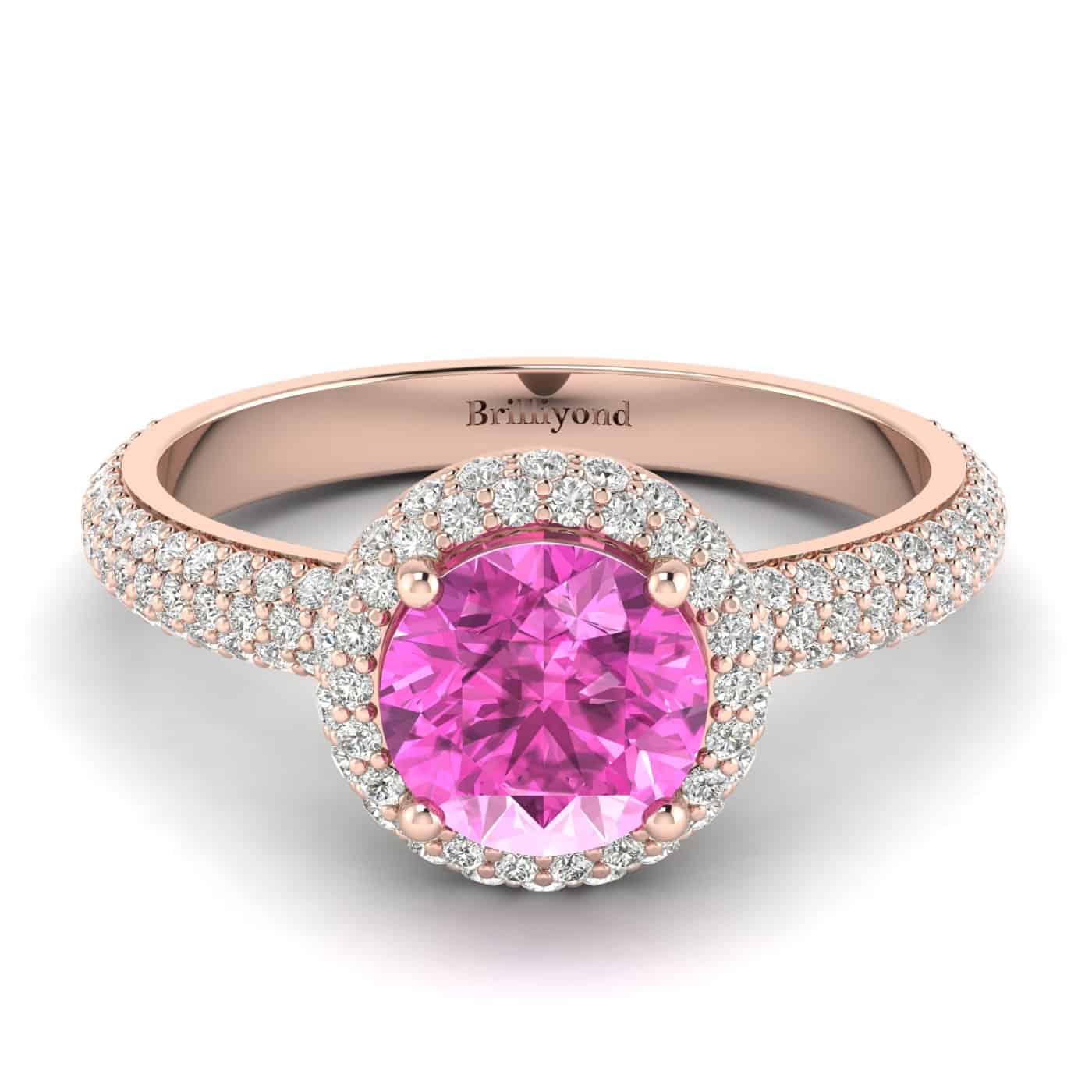 Pink Sapphire Rose Gold Halo Engagement Ring Whirlpool
