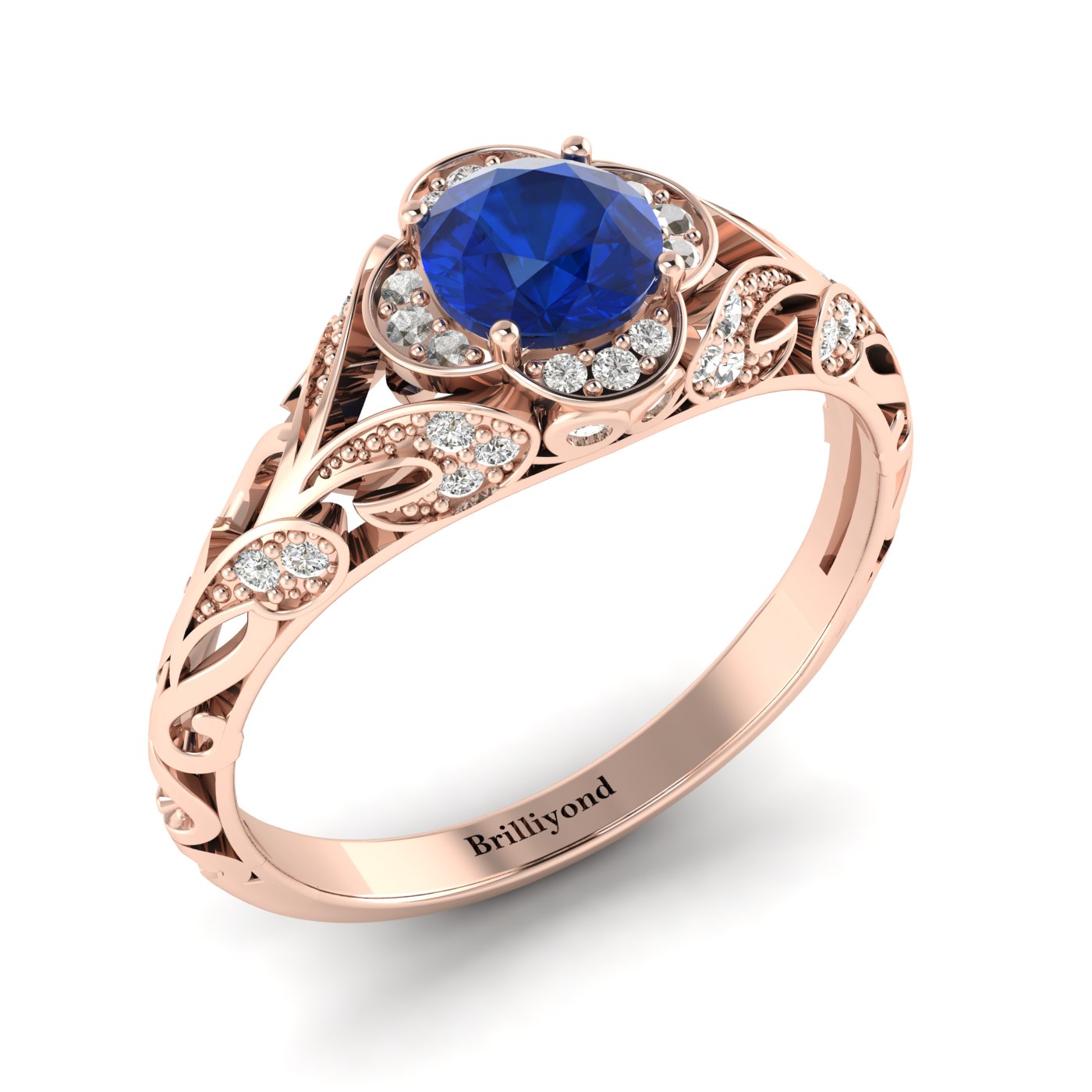 Blue Sapphire Rose Gold Vintage Engagement Ring Country Road