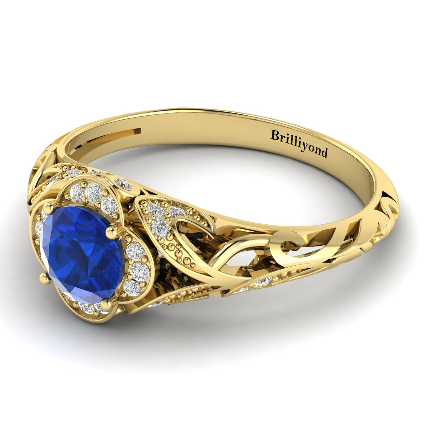 Blue Sapphire Yellow Gold Vintage Engagement Ring Country Road
